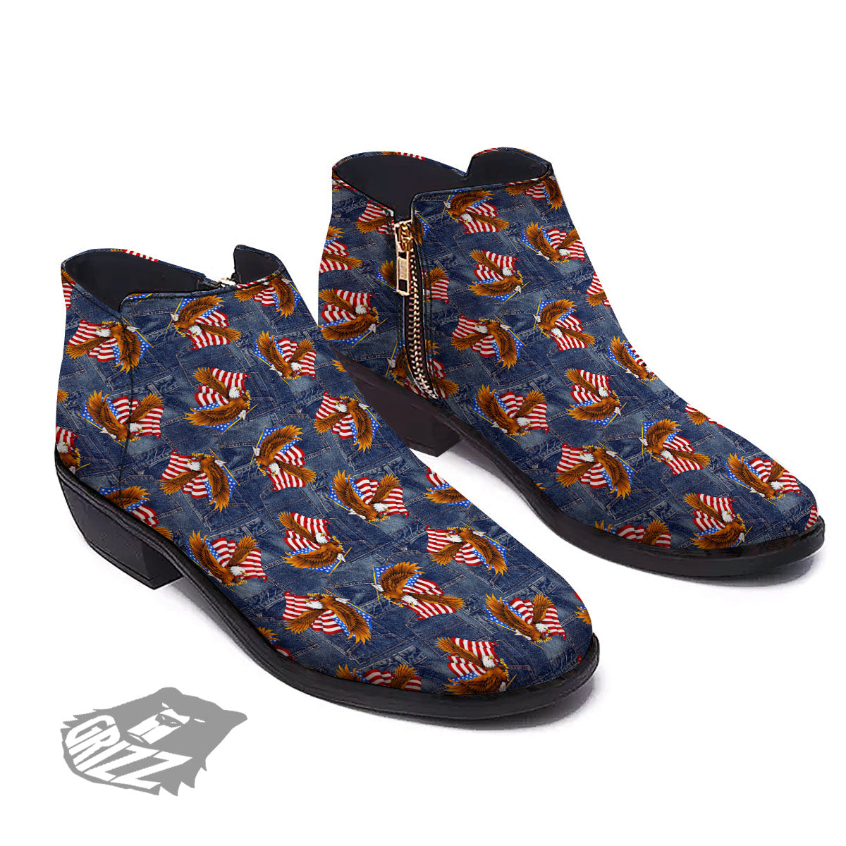 American Eagle Denim Print Pattern Ankle Boots-grizzshop