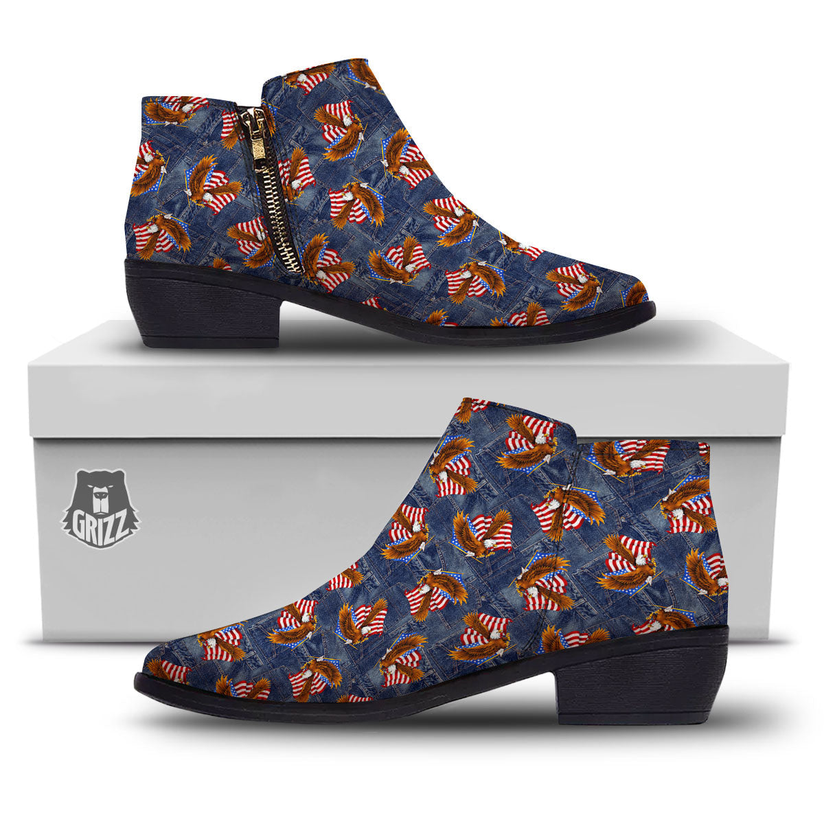American Eagle Denim Print Pattern Ankle Boots-grizzshop