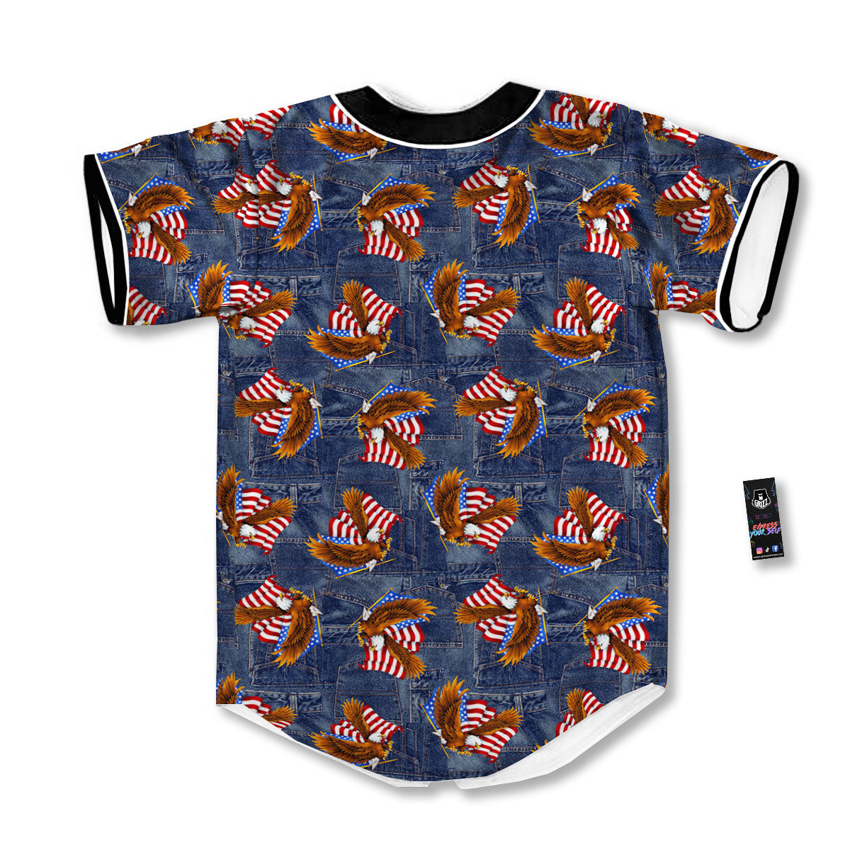 American Eagle Denim Print Pattern Baseball Jersey-grizzshop