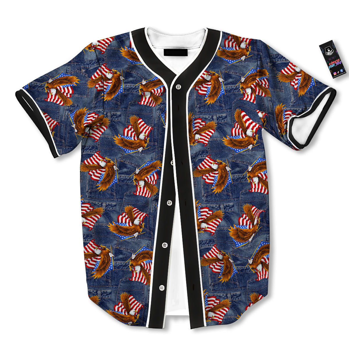American Eagle Denim Print Pattern Baseball Jersey-grizzshop
