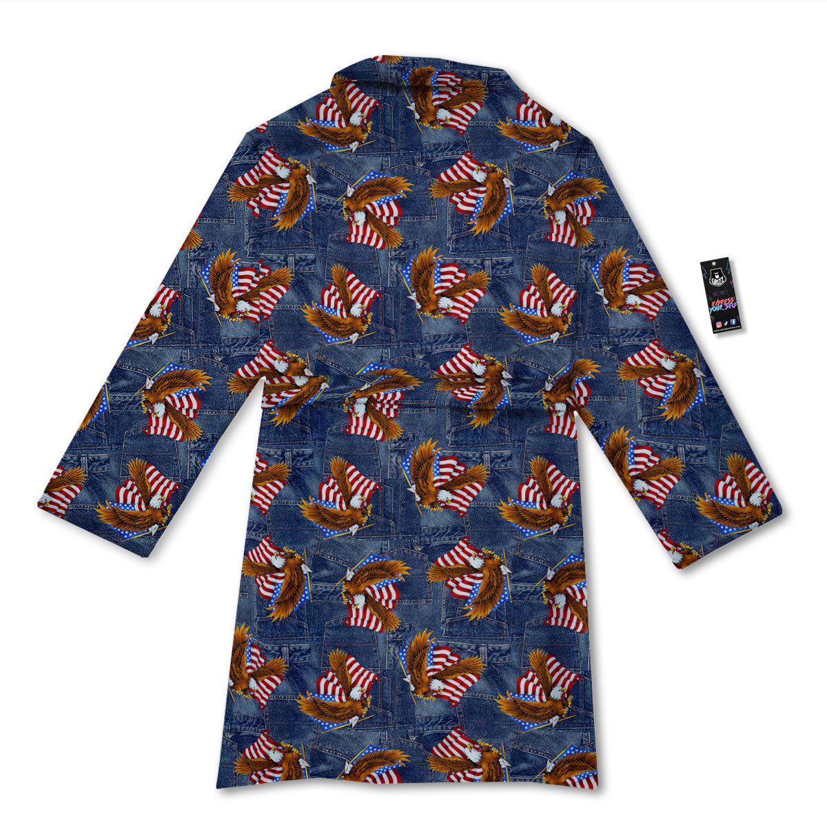 American Eagle Denim Print Pattern Bathrobe-grizzshop