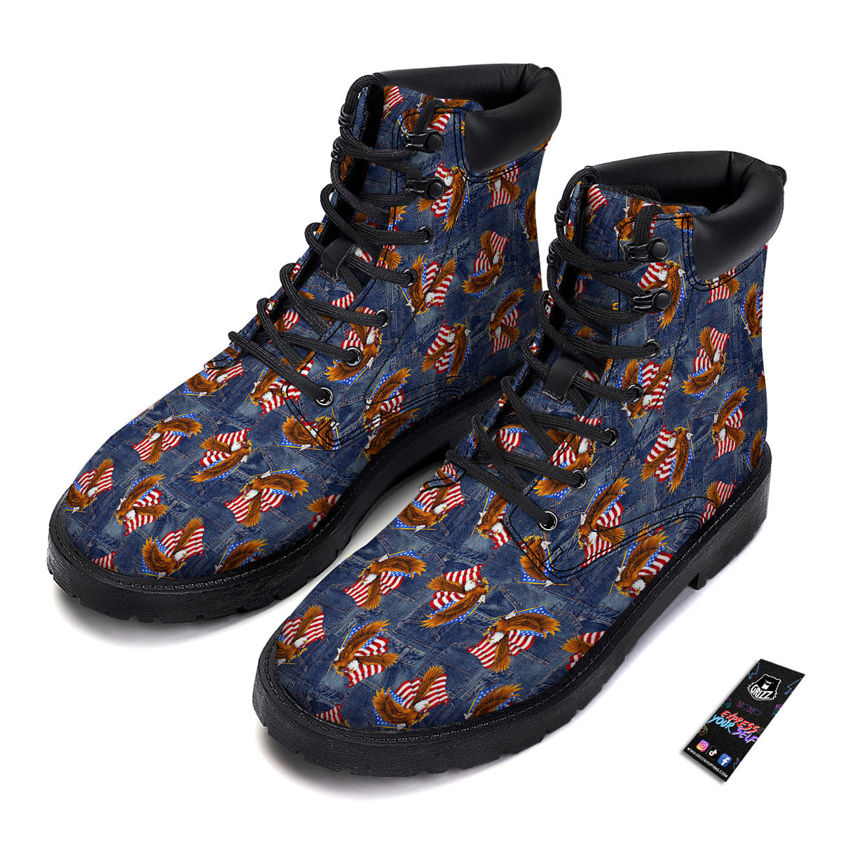 American Eagle Denim Print Pattern Boots-grizzshop