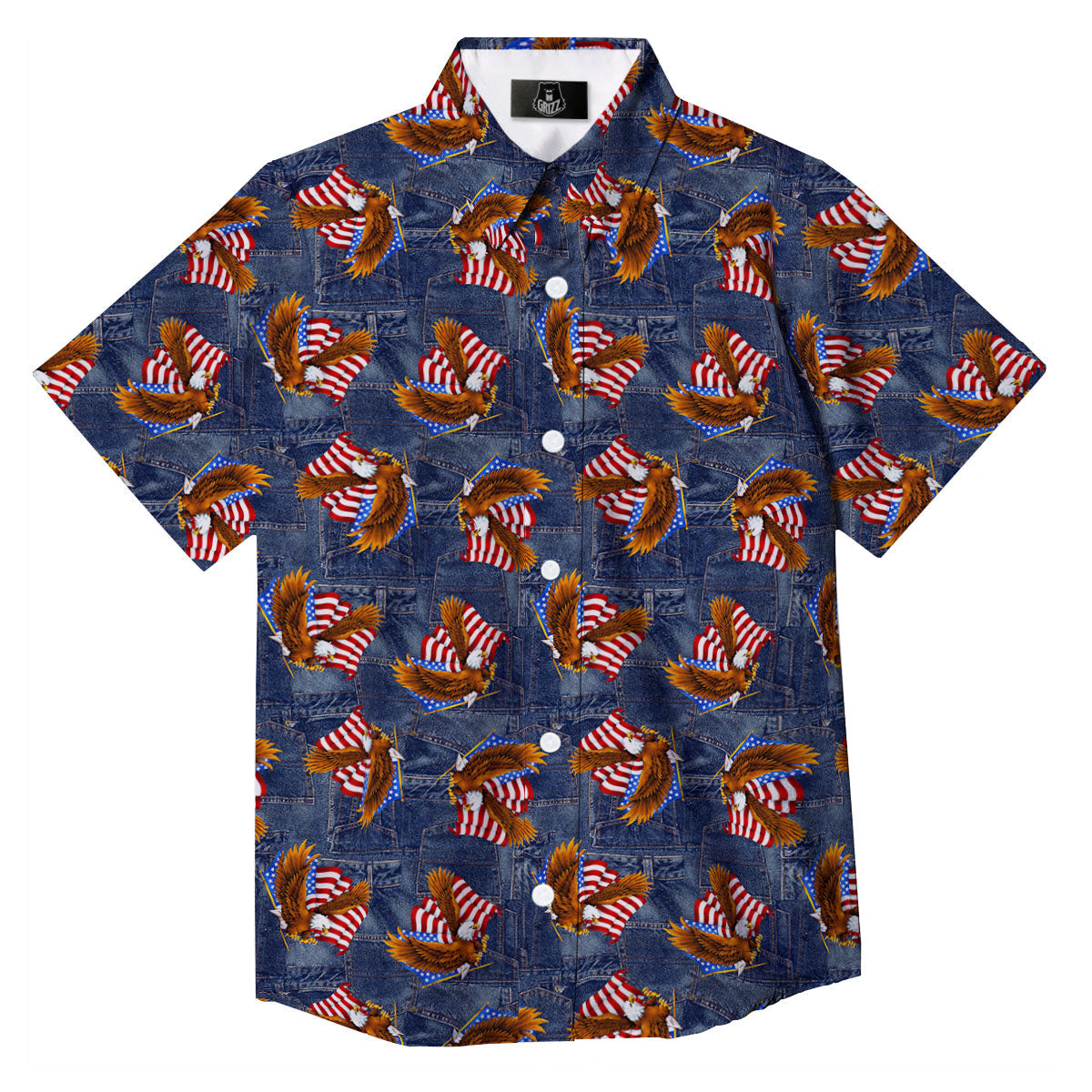 American Eagle Denim Print Pattern Button Up Shirt-grizzshop