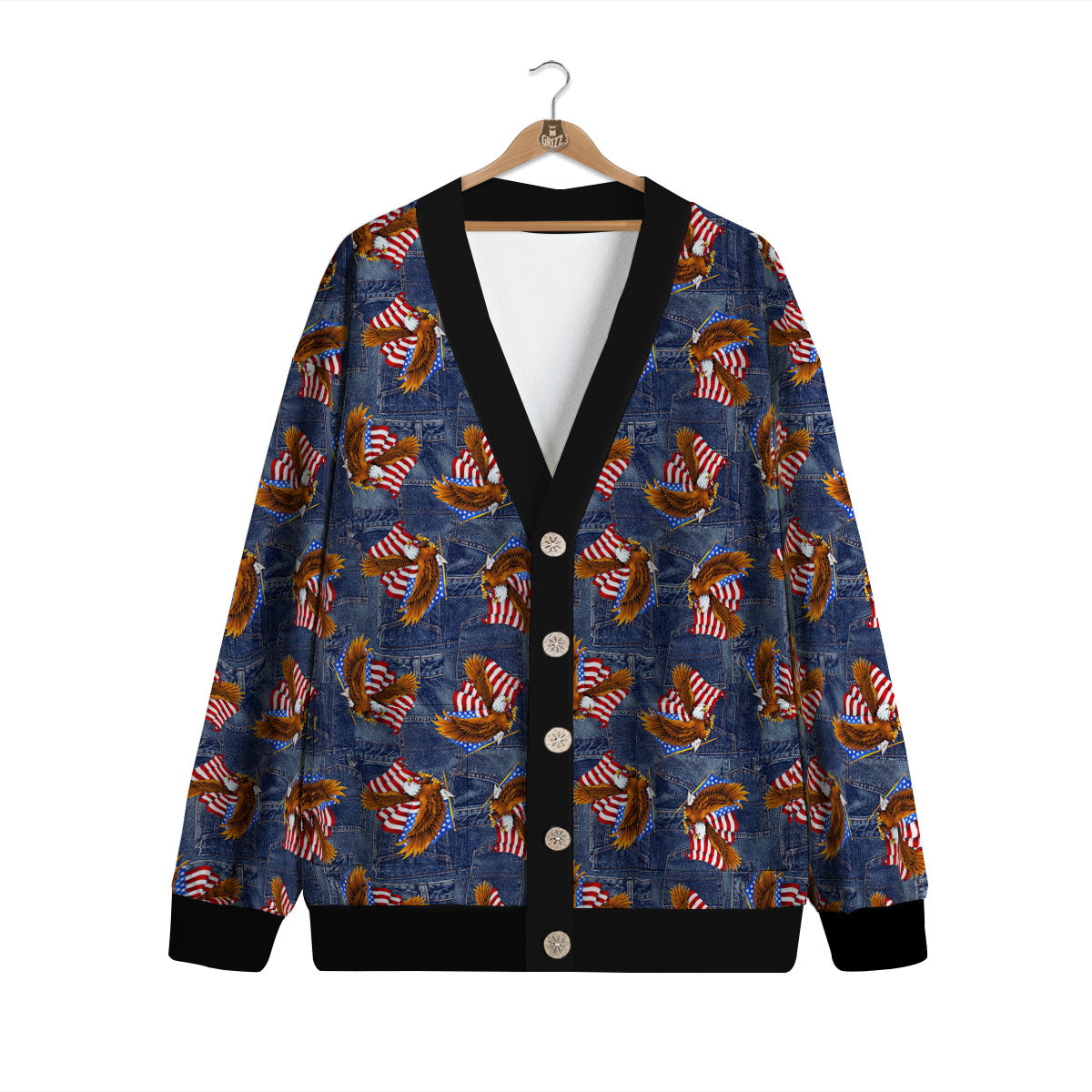 American Eagle Denim Print Pattern Cardigan-grizzshop