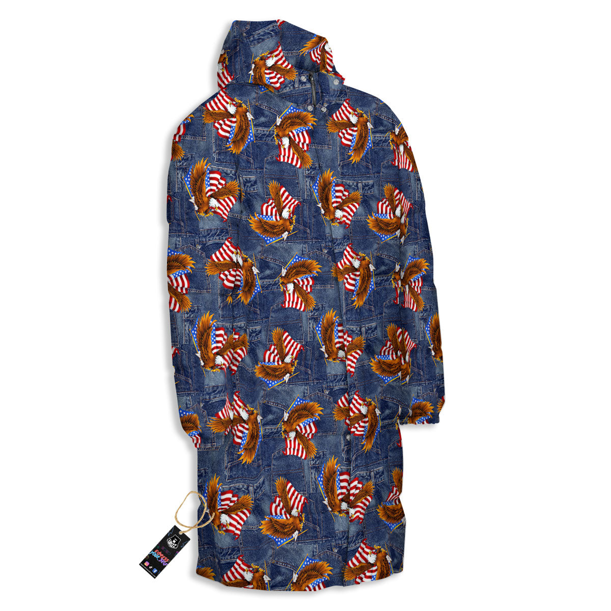 American Eagle Denim Print Pattern Long Down Jacket-grizzshop