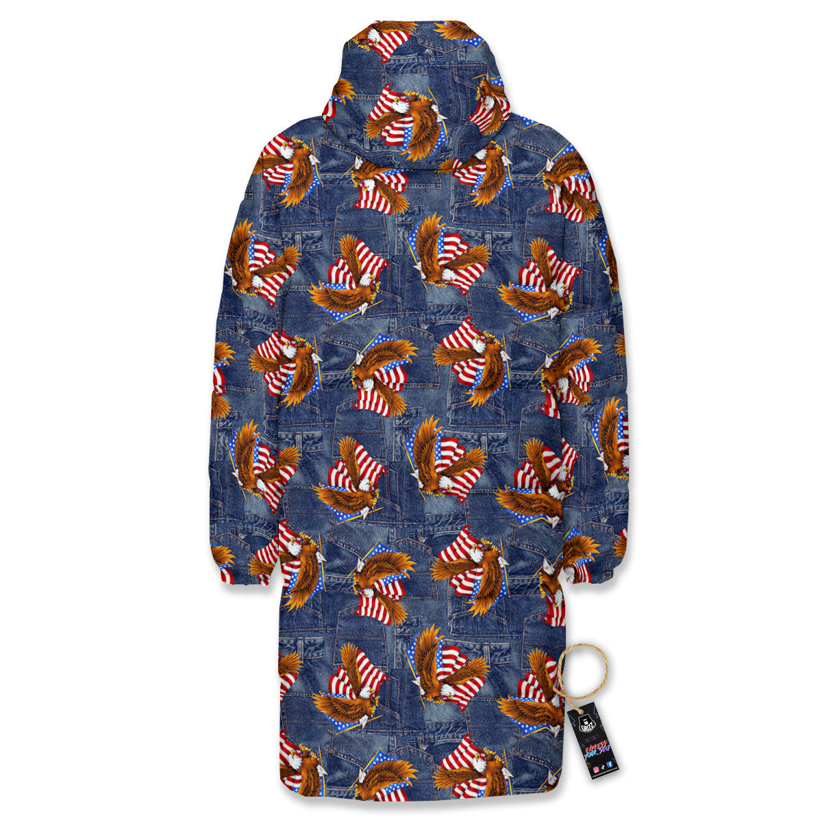 American Eagle Denim Print Pattern Long Down Jacket-grizzshop