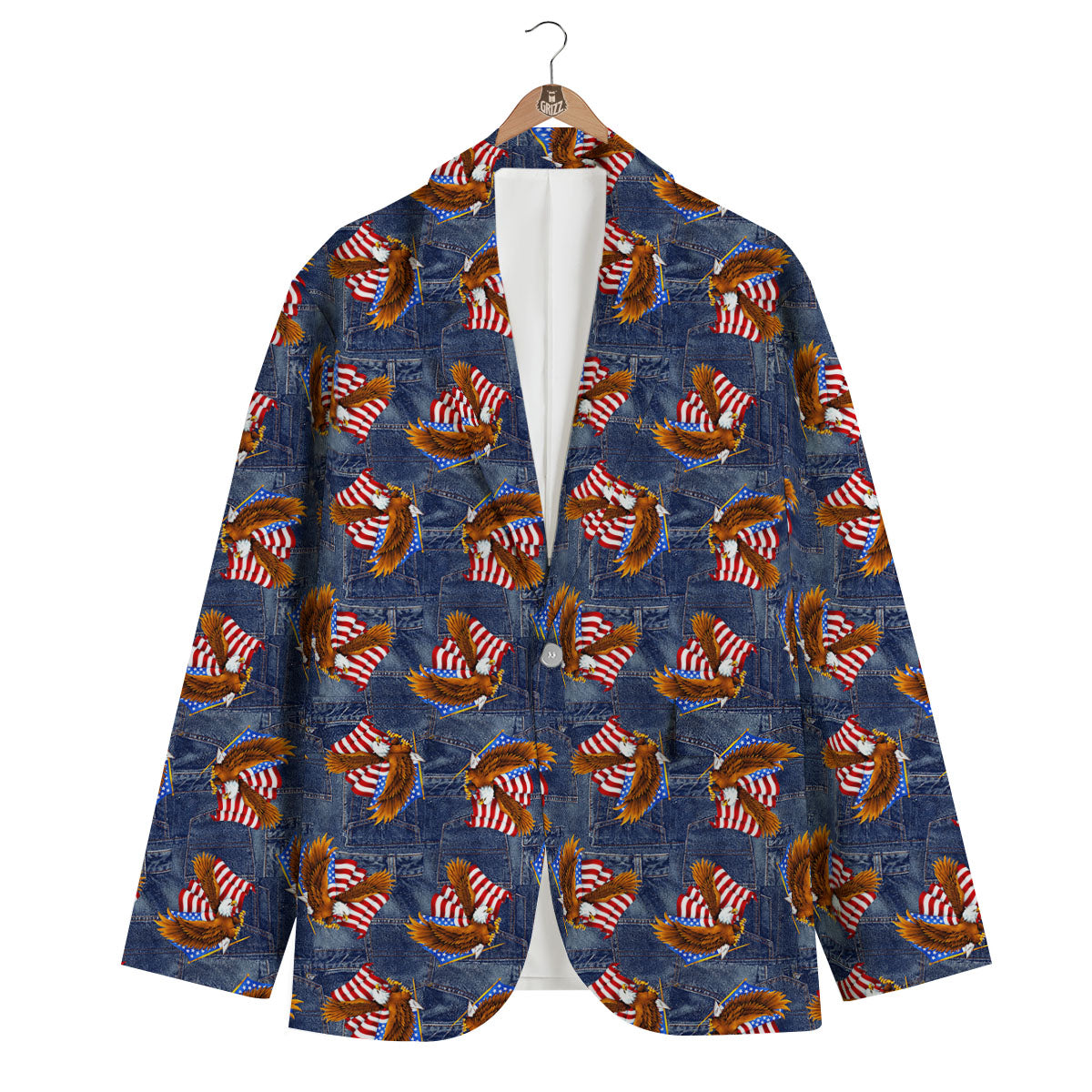 American Eagle Denim Print Pattern Men's Blazer-grizzshop