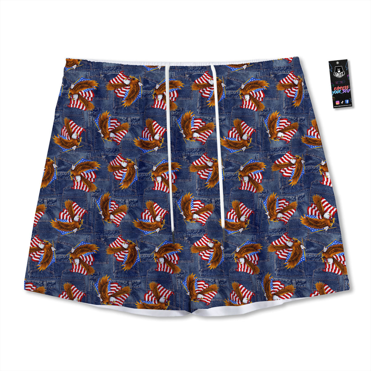 American Eagle Denim Print Pattern Mesh Shorts-grizzshop
