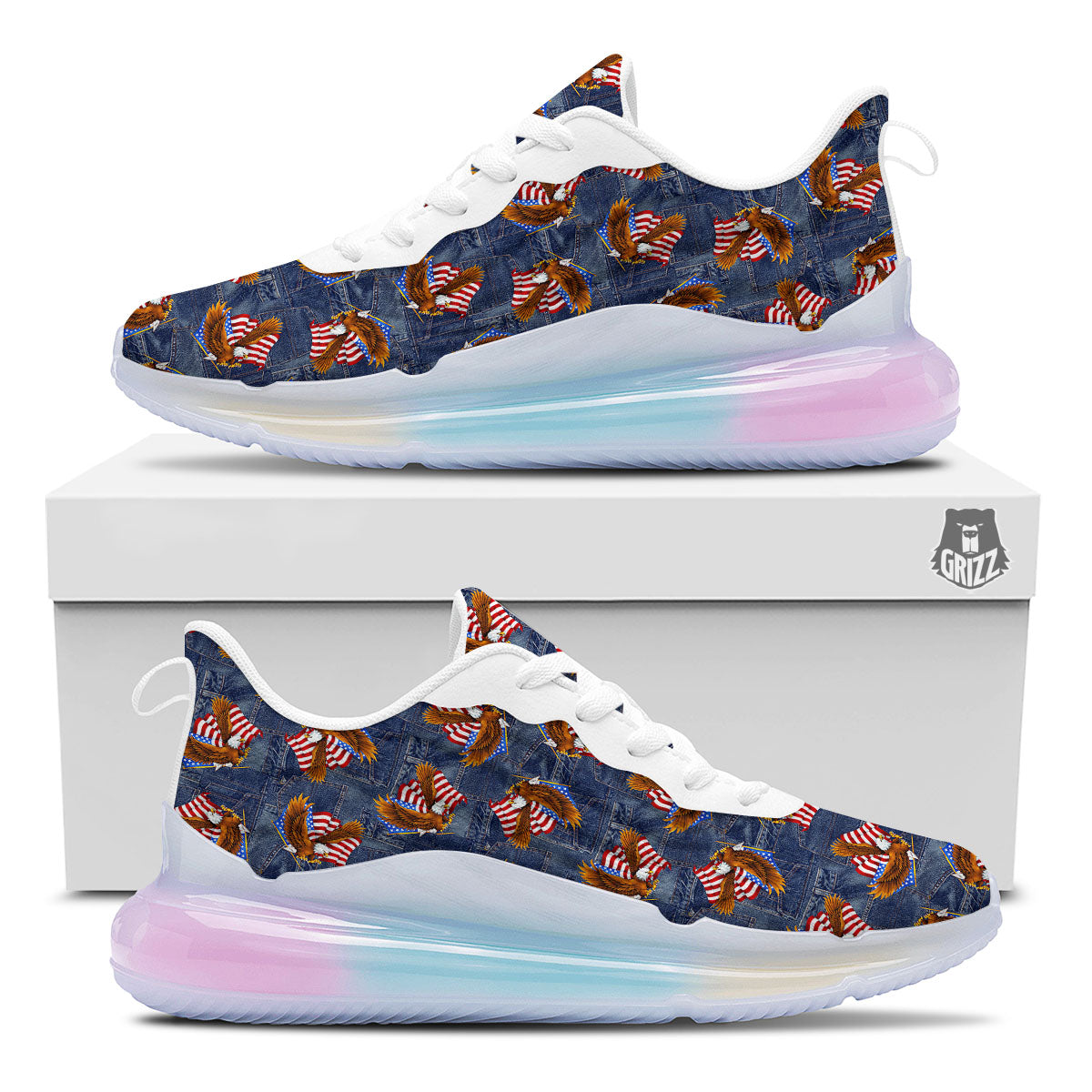 American Eagle Denim Print Pattern Running Sneakers-grizzshop