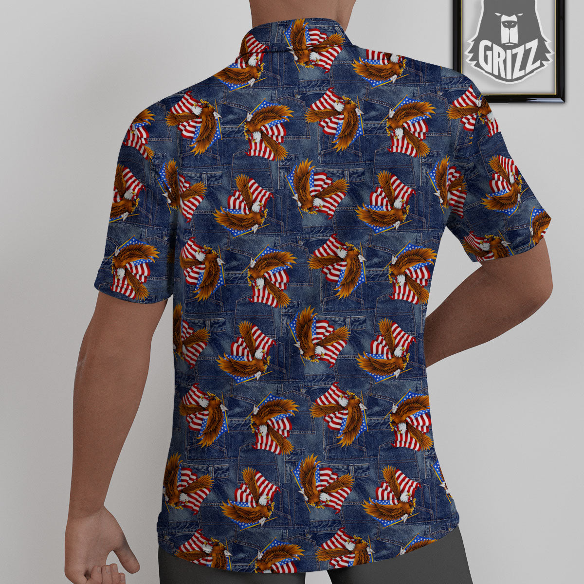 American Eagle Denim Print Pattern Untucked Shirts-grizzshop