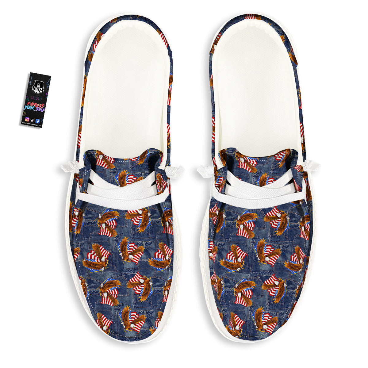 American Eagle Denim Print Pattern White Loafers-grizzshop