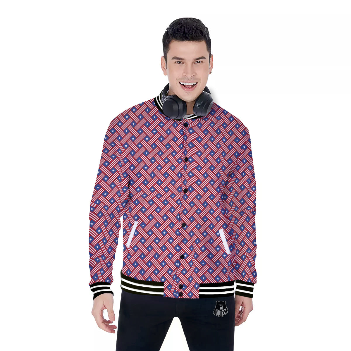 American Flag 4th of July Print Pattern Baseball Jacket-grizzshop