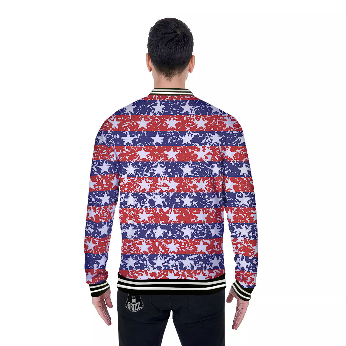American Flag Abstract Print Baseball Jacket-grizzshop