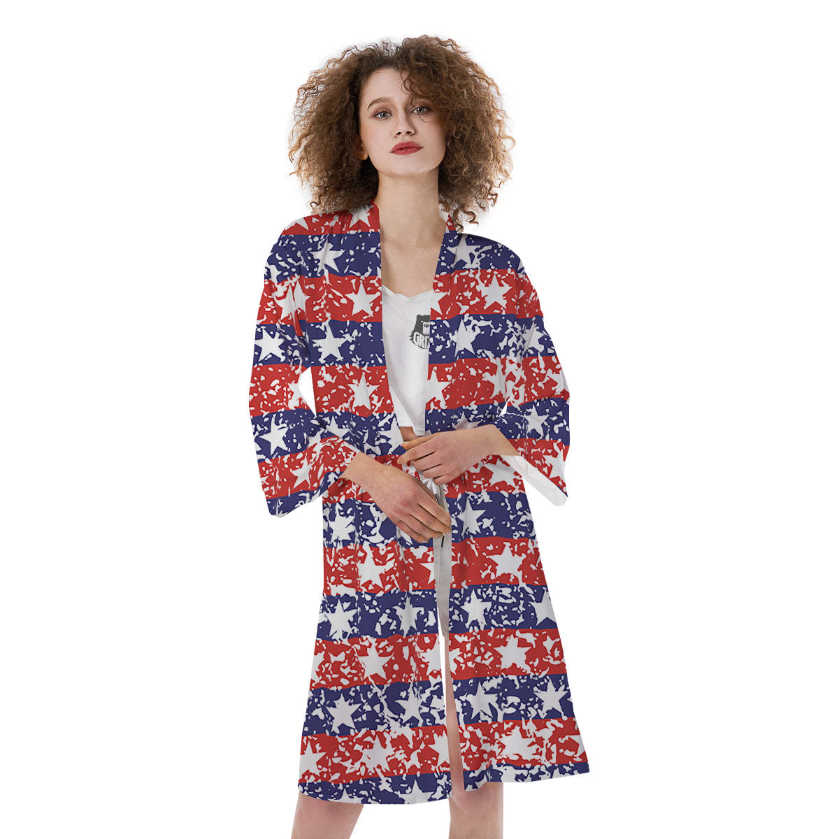 American Flag Abstract Print Kimono-grizzshop
