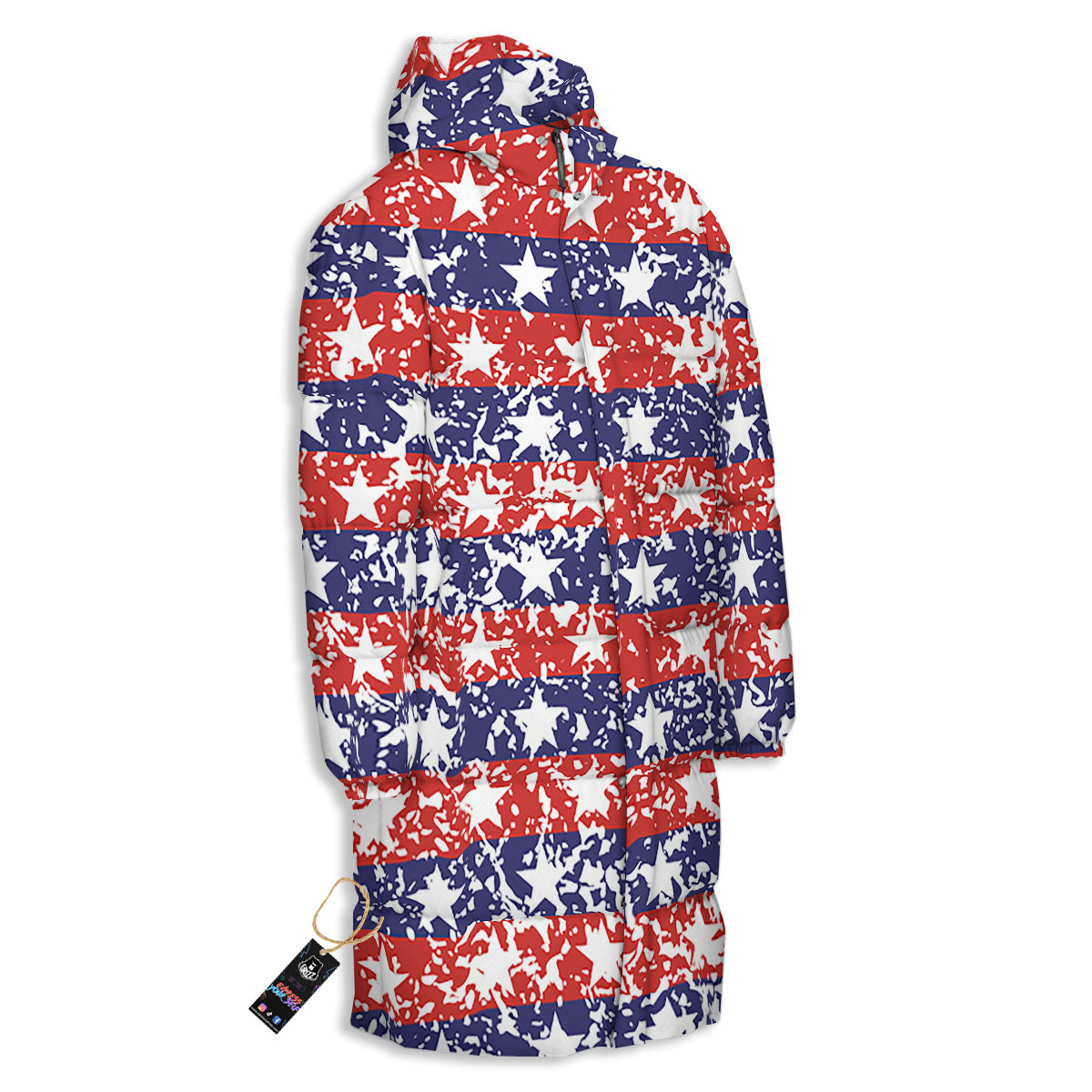 American Flag Abstract Print Long Down Jacket-grizzshop