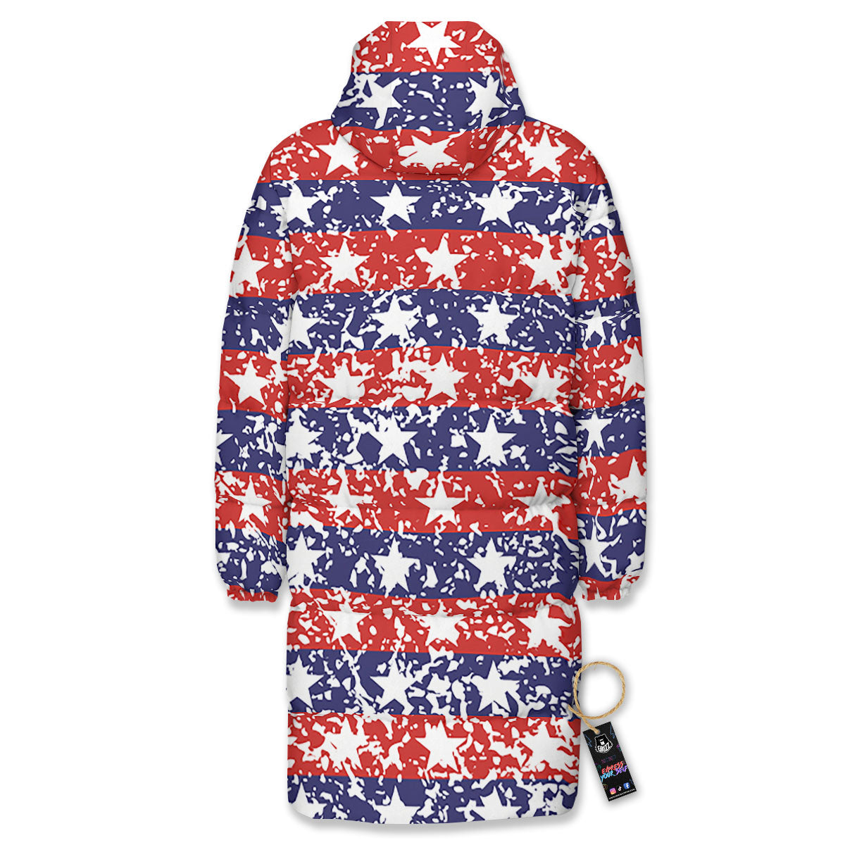 American Flag Abstract Print Long Down Jacket-grizzshop