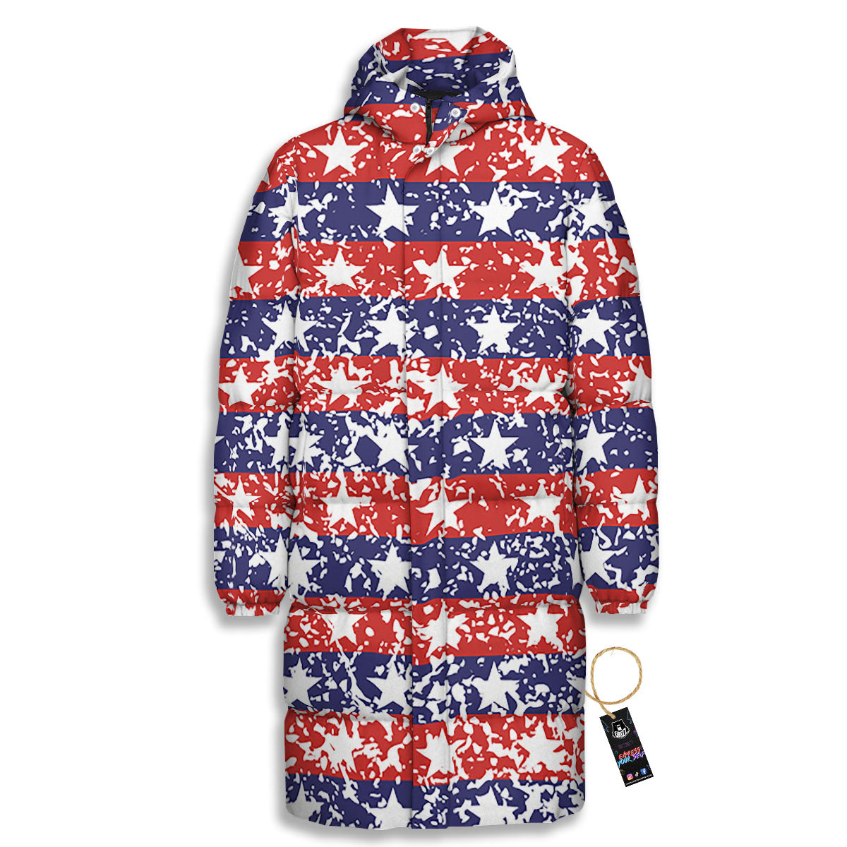 American Flag Abstract Print Long Down Jacket-grizzshop