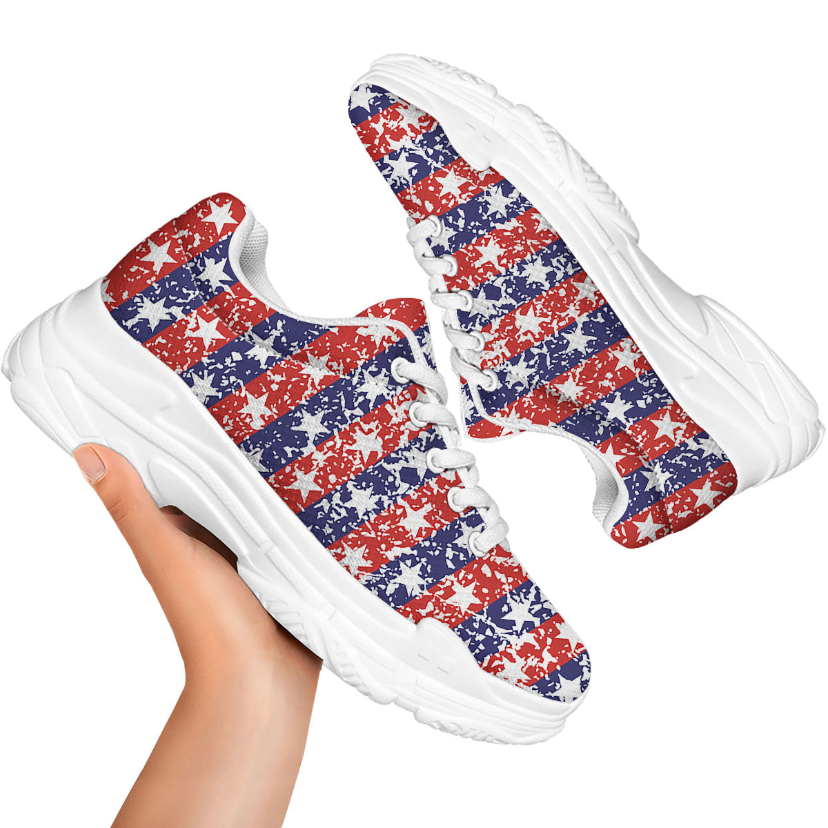 American Flag Abstract Print White Chunky Shoes-grizzshop