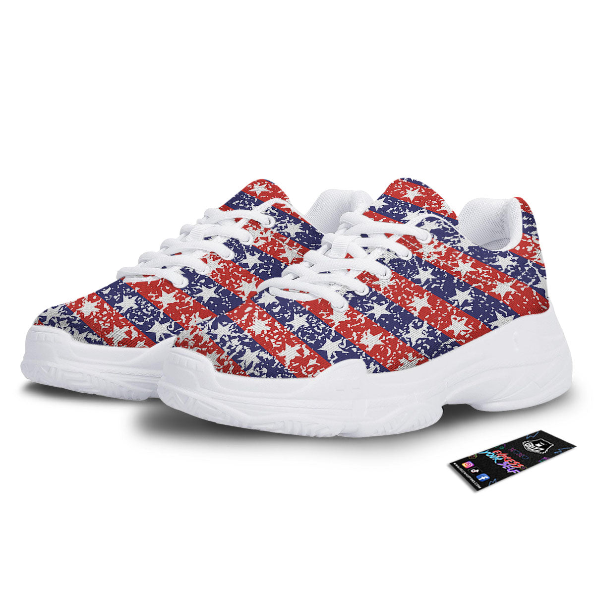 American Flag Abstract Print White Chunky Shoes-grizzshop