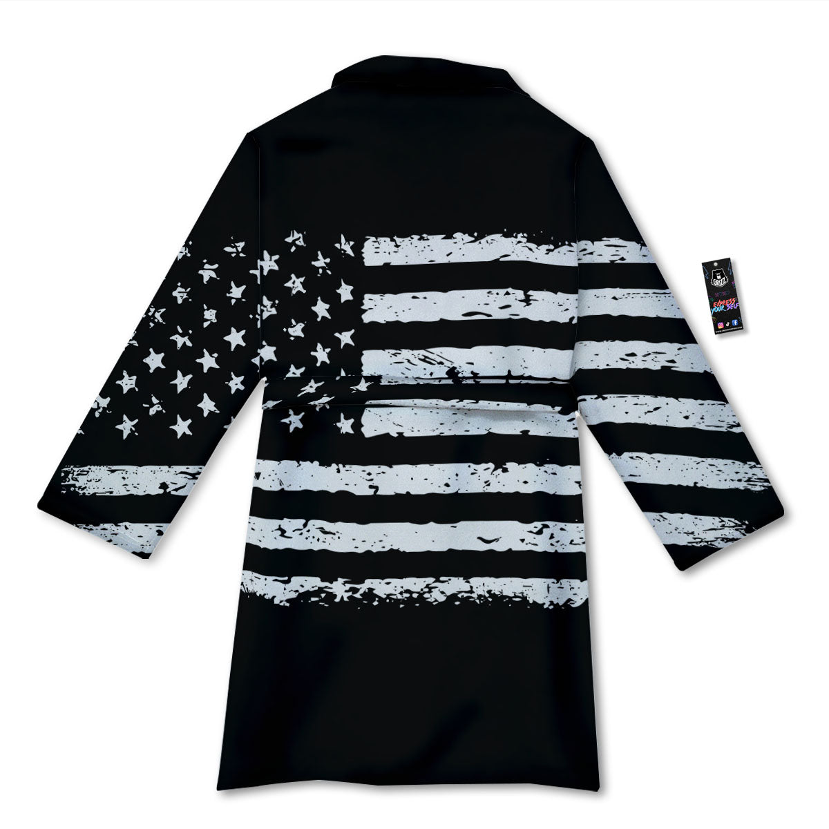 American Flag Black Print Bathrobe-grizzshop