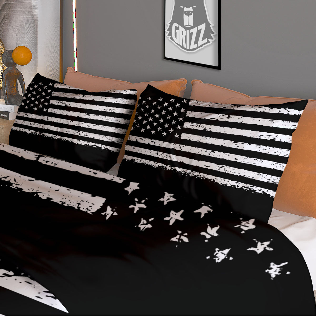 American Flag Black Print Duvet Cover Bedding Set