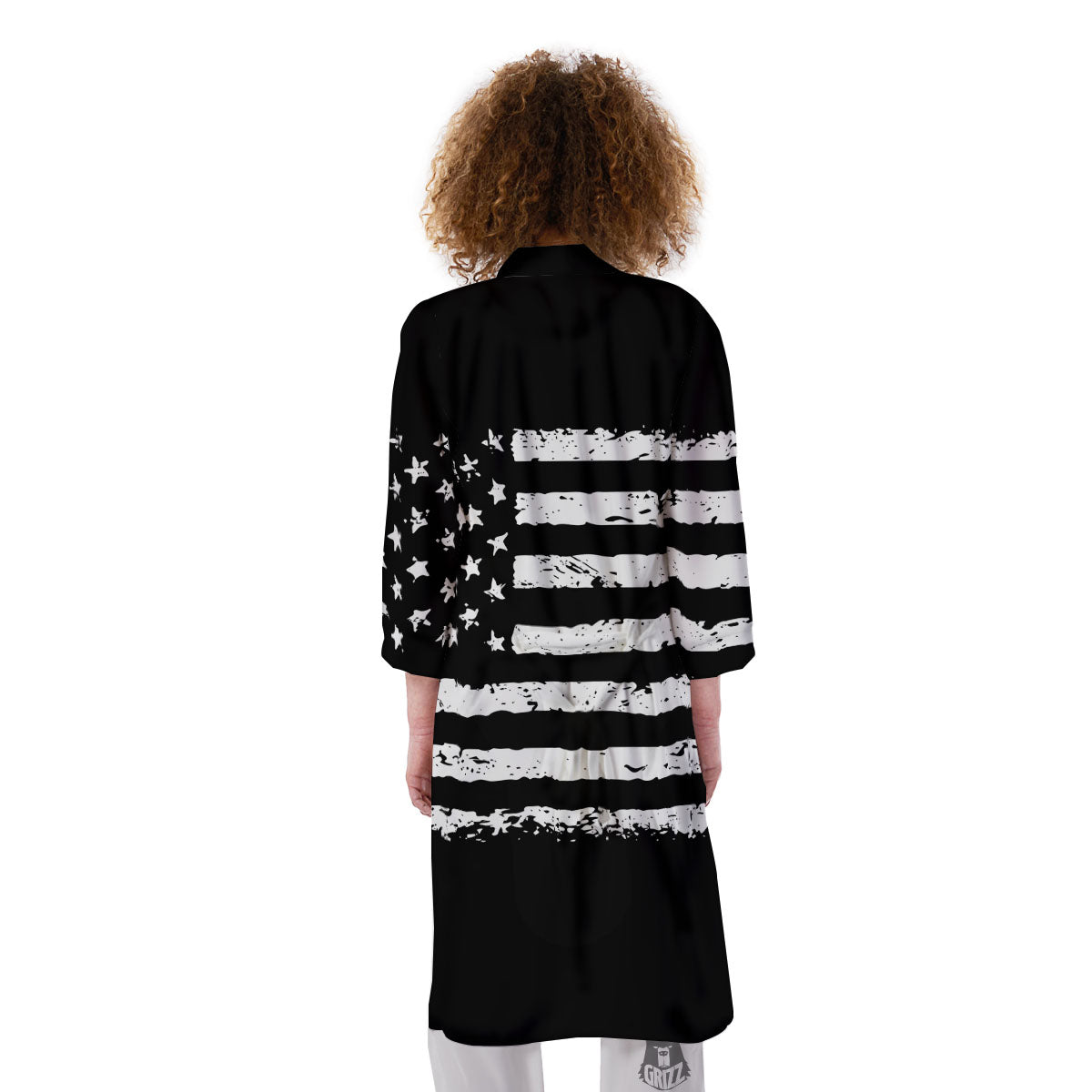American Flag Black Print Kimono-grizzshop