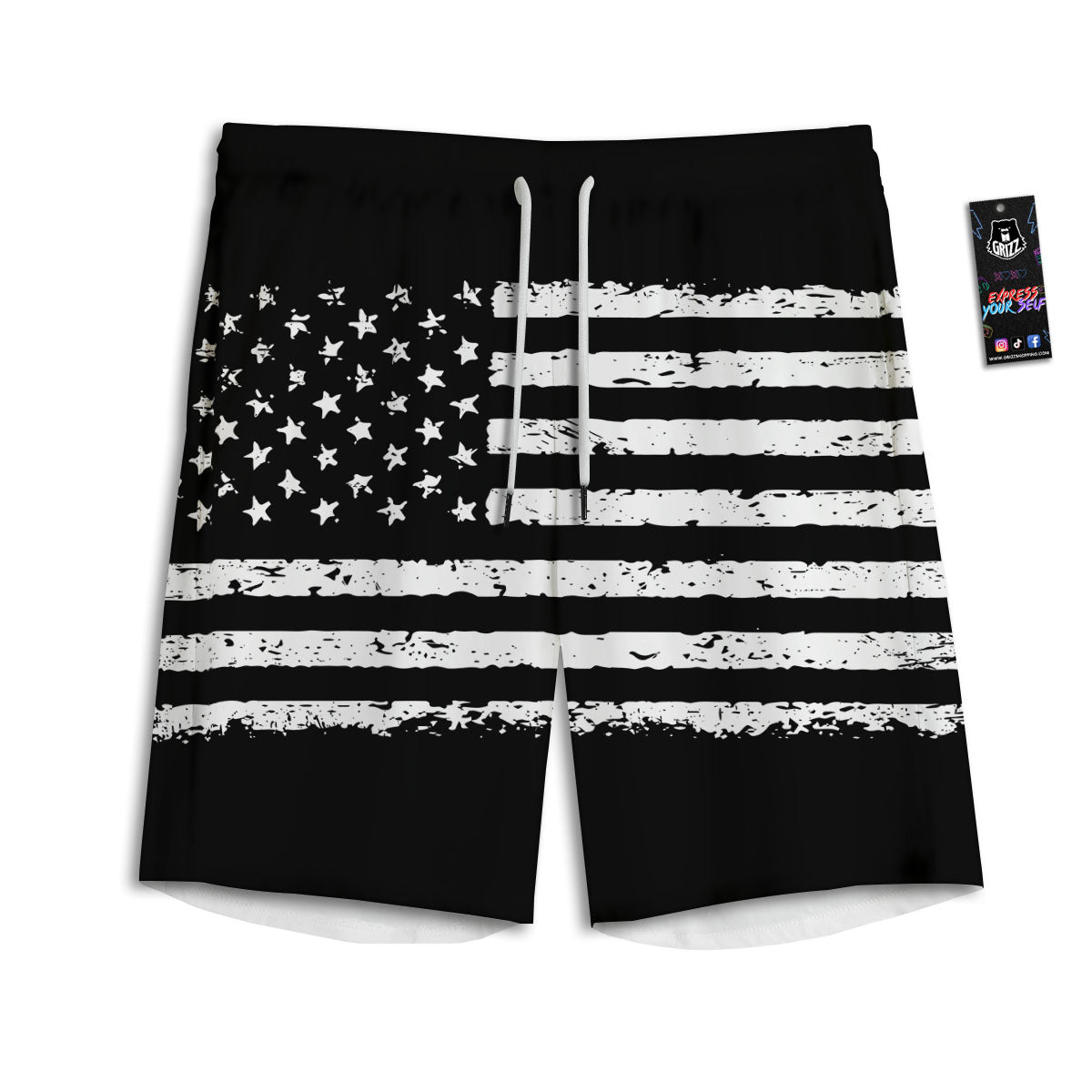 American Flag Black Print Men's Athletic Shorts
