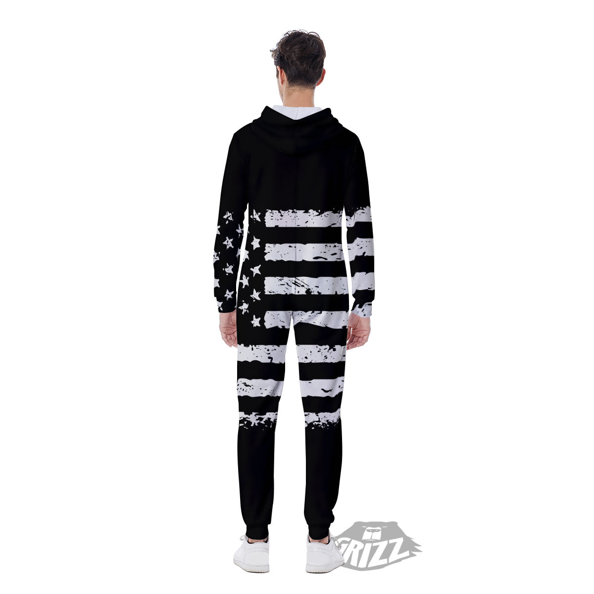 American Flag Black Print Men's Jumpsuit-grizzshop