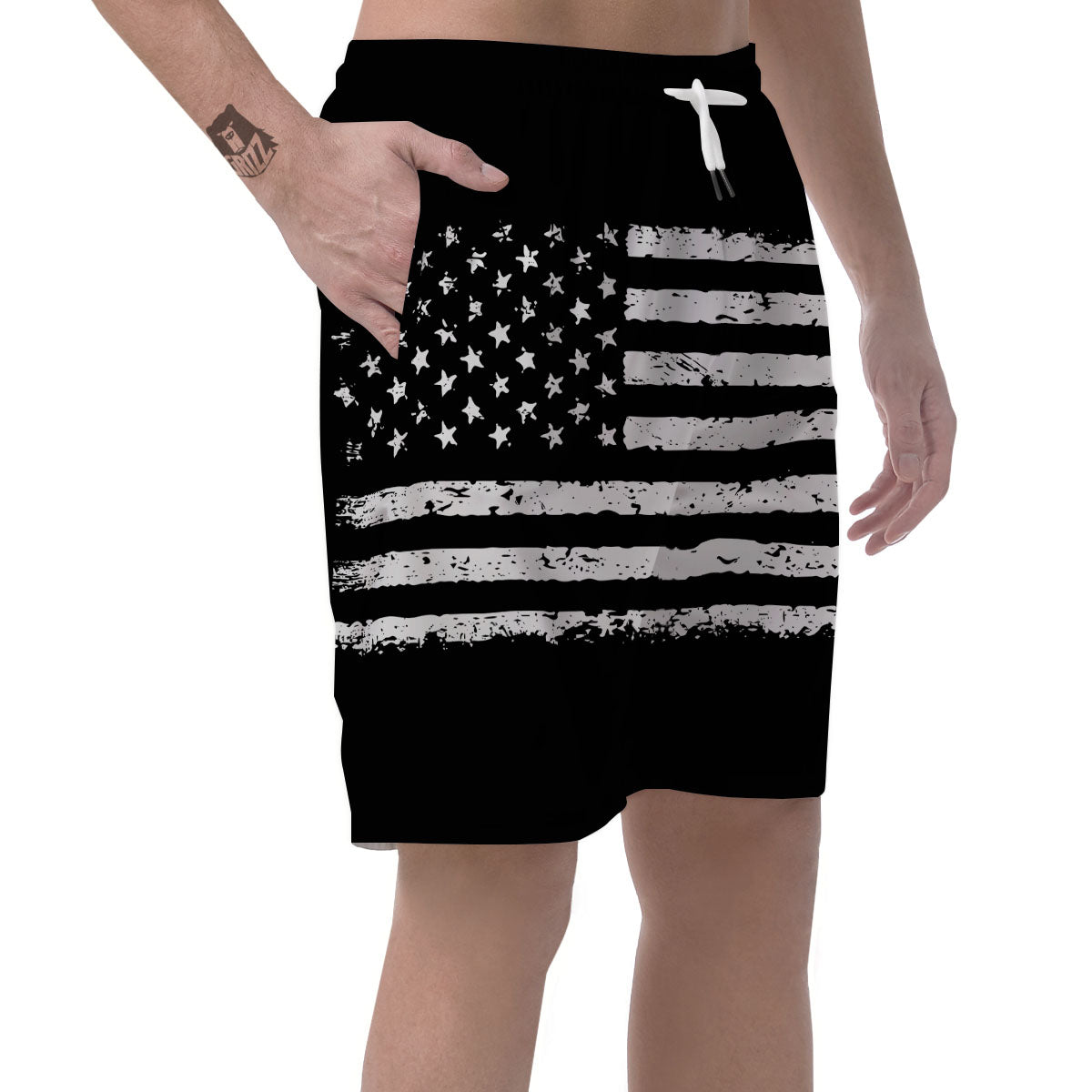American Flag Black Print Men's Shorts-grizzshop