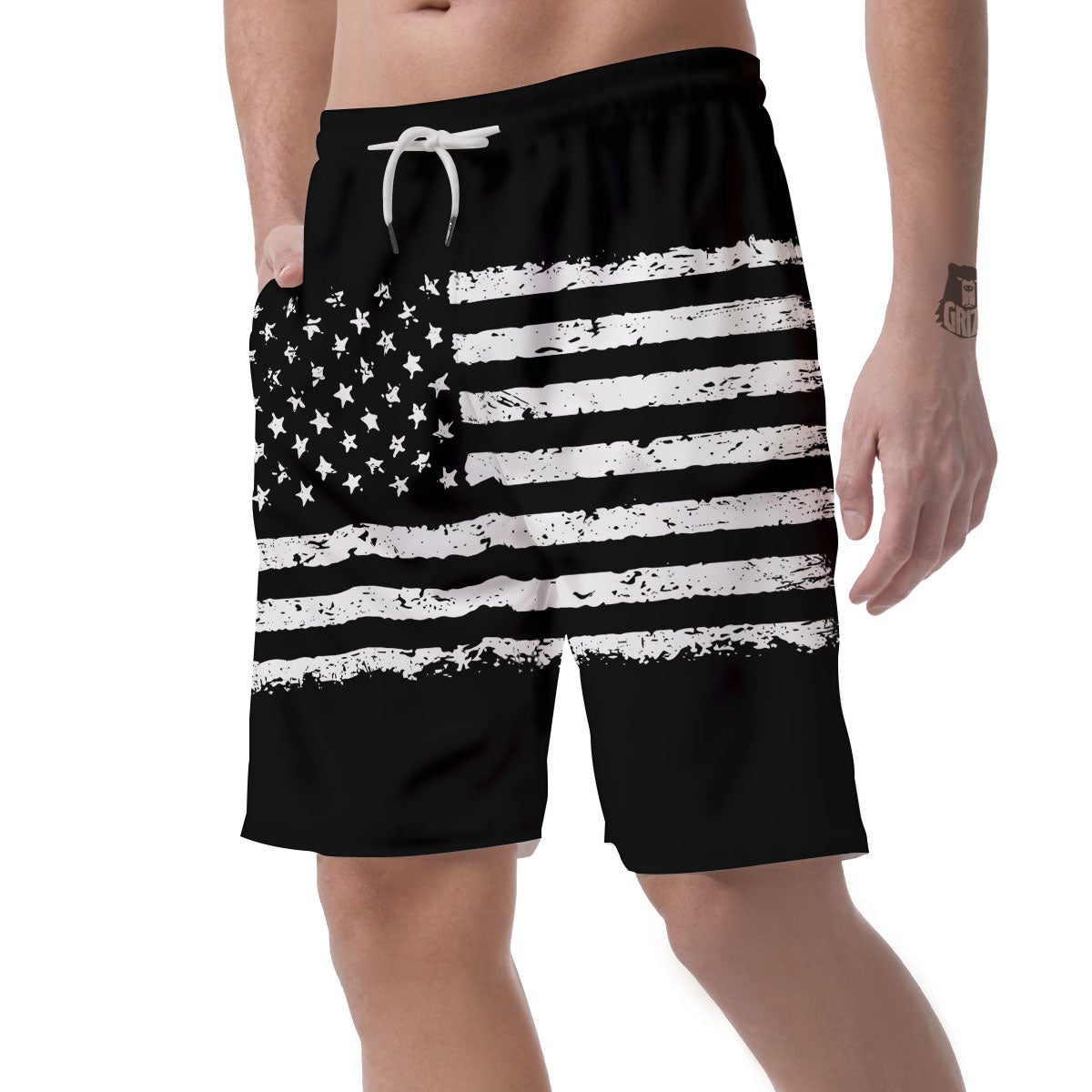 American Flag Black Print Men's Shorts-grizzshop