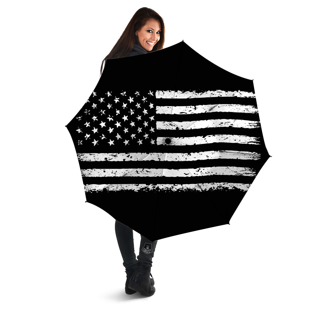 American Flag Black Print Umbrella-grizzshop