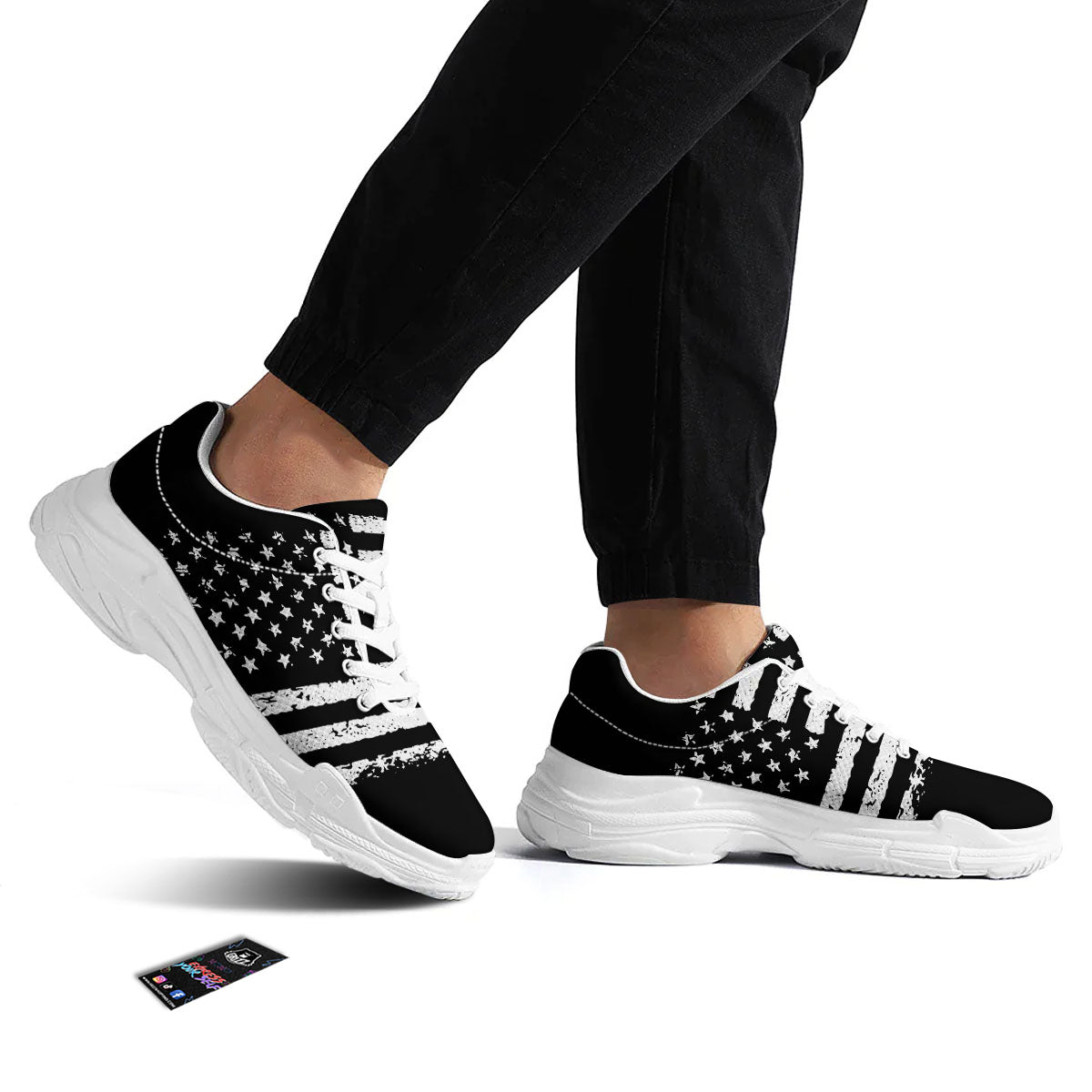 American Flag Black Print White Chunky Shoes-grizzshop