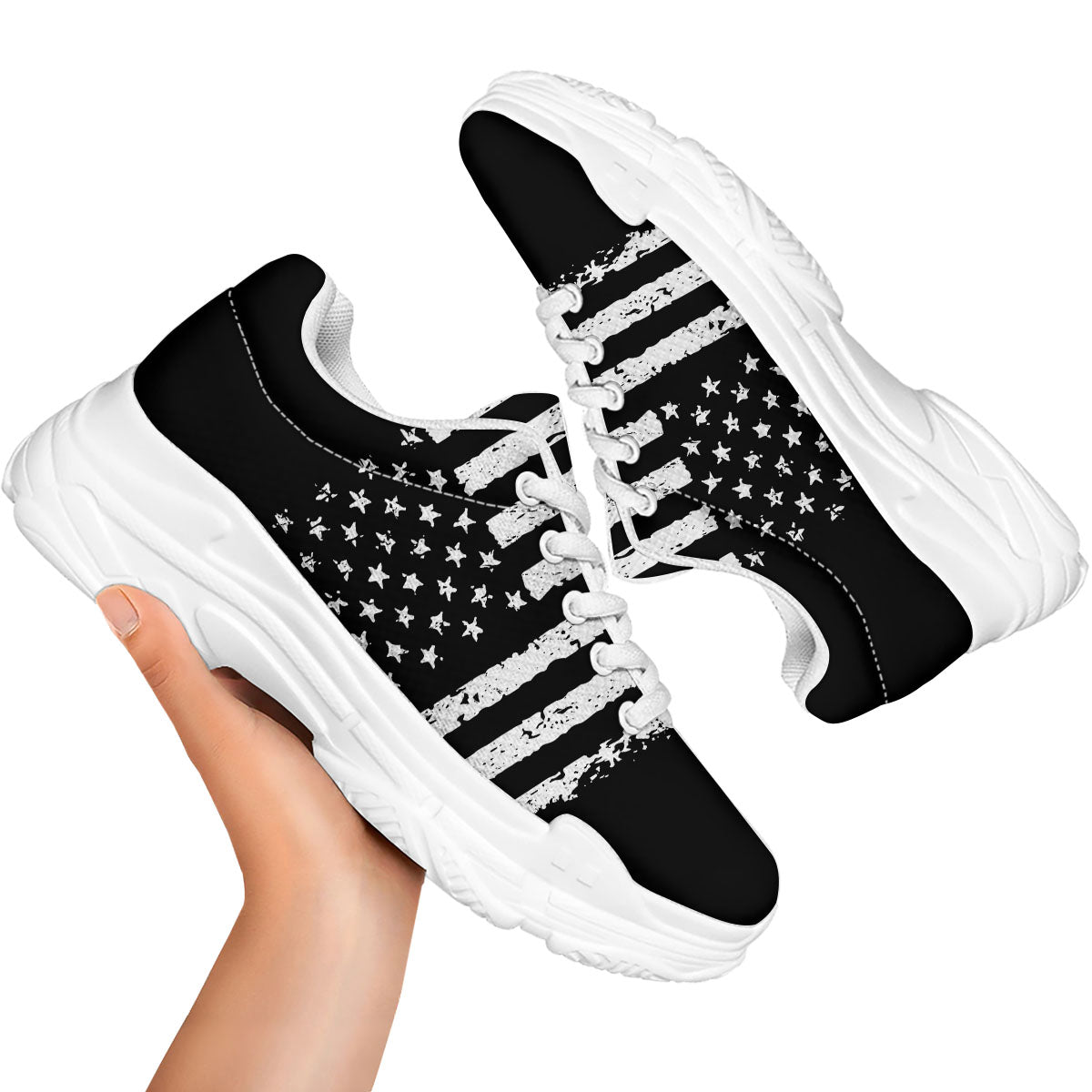 American Flag Black Print White Chunky Shoes-grizzshop