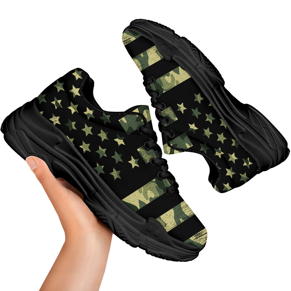 American Flag Camouflage Print Black Chunky Shoes-grizzshop