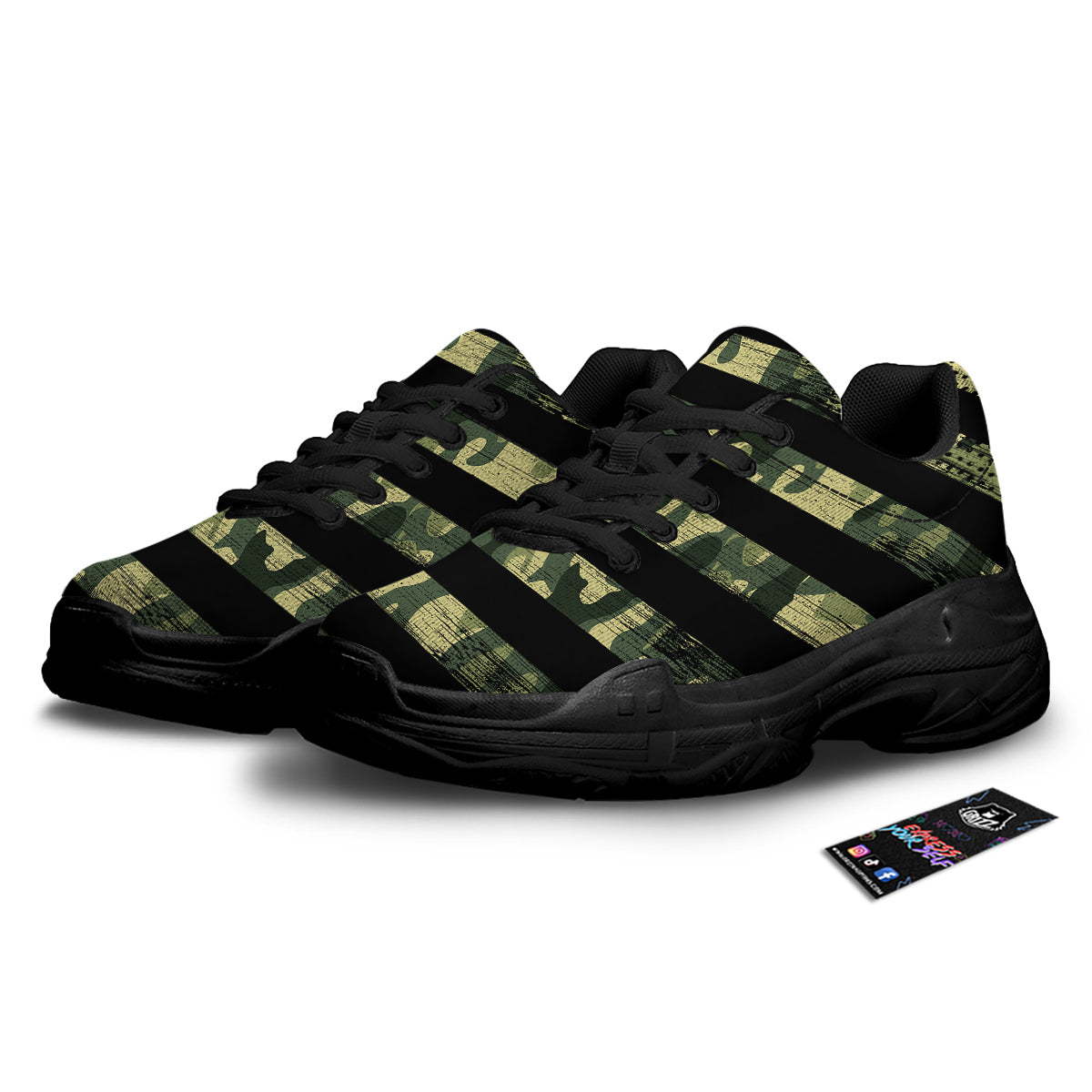 American Flag Camouflage Print Black Chunky Shoes-grizzshop