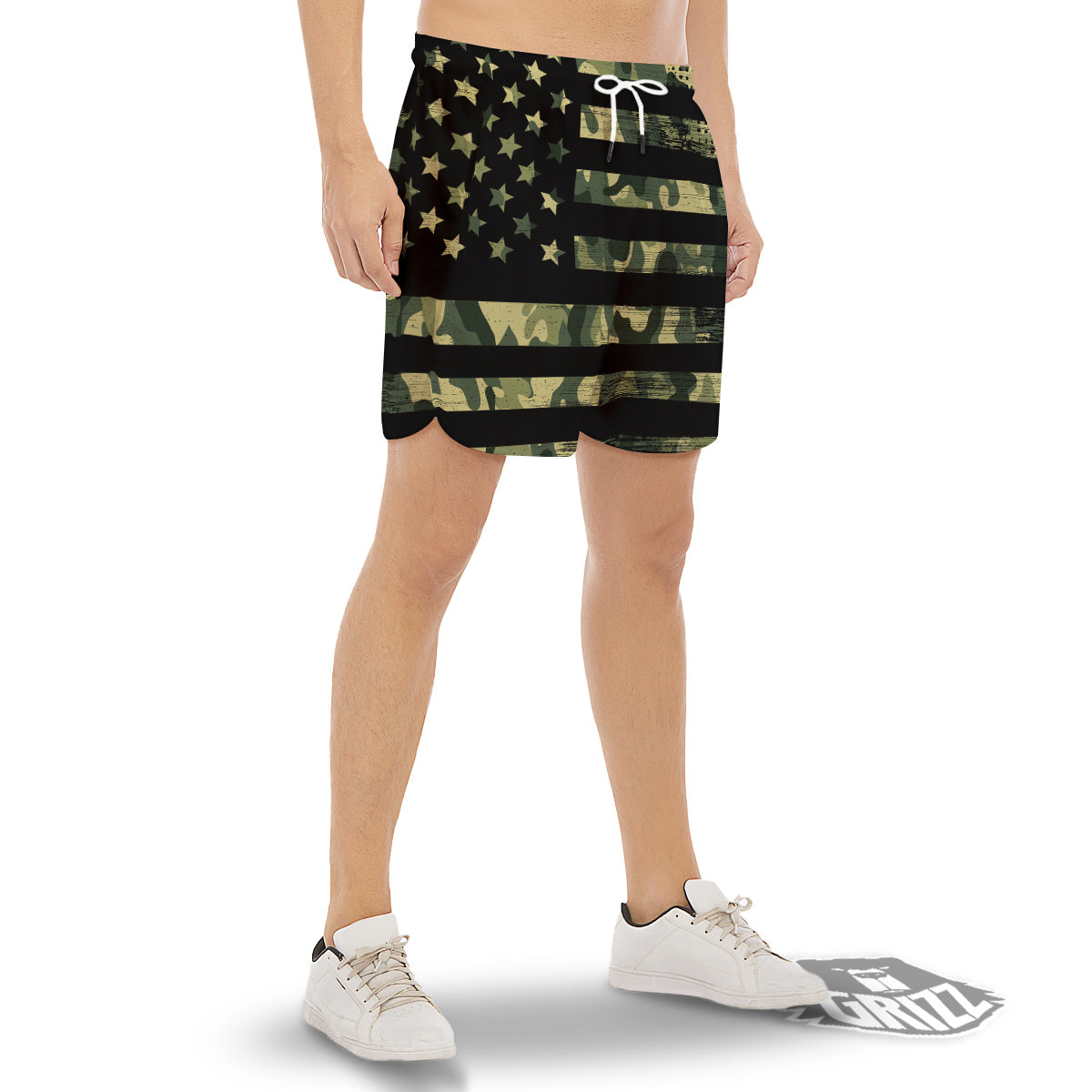 American Flag Camouflage Print Men's Gym Shorts-grizzshop