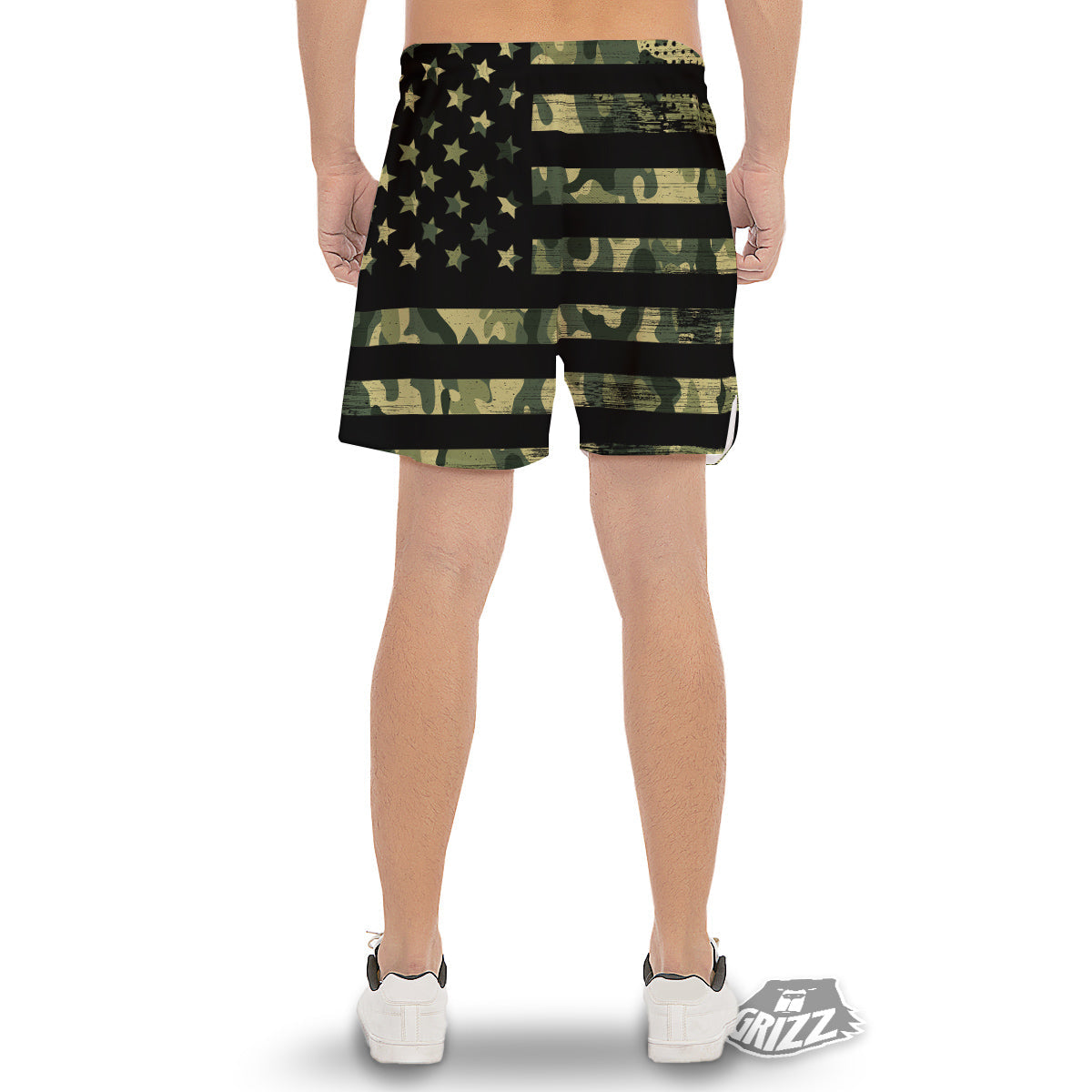 American Flag Camouflage Print Men's Gym Shorts-grizzshop