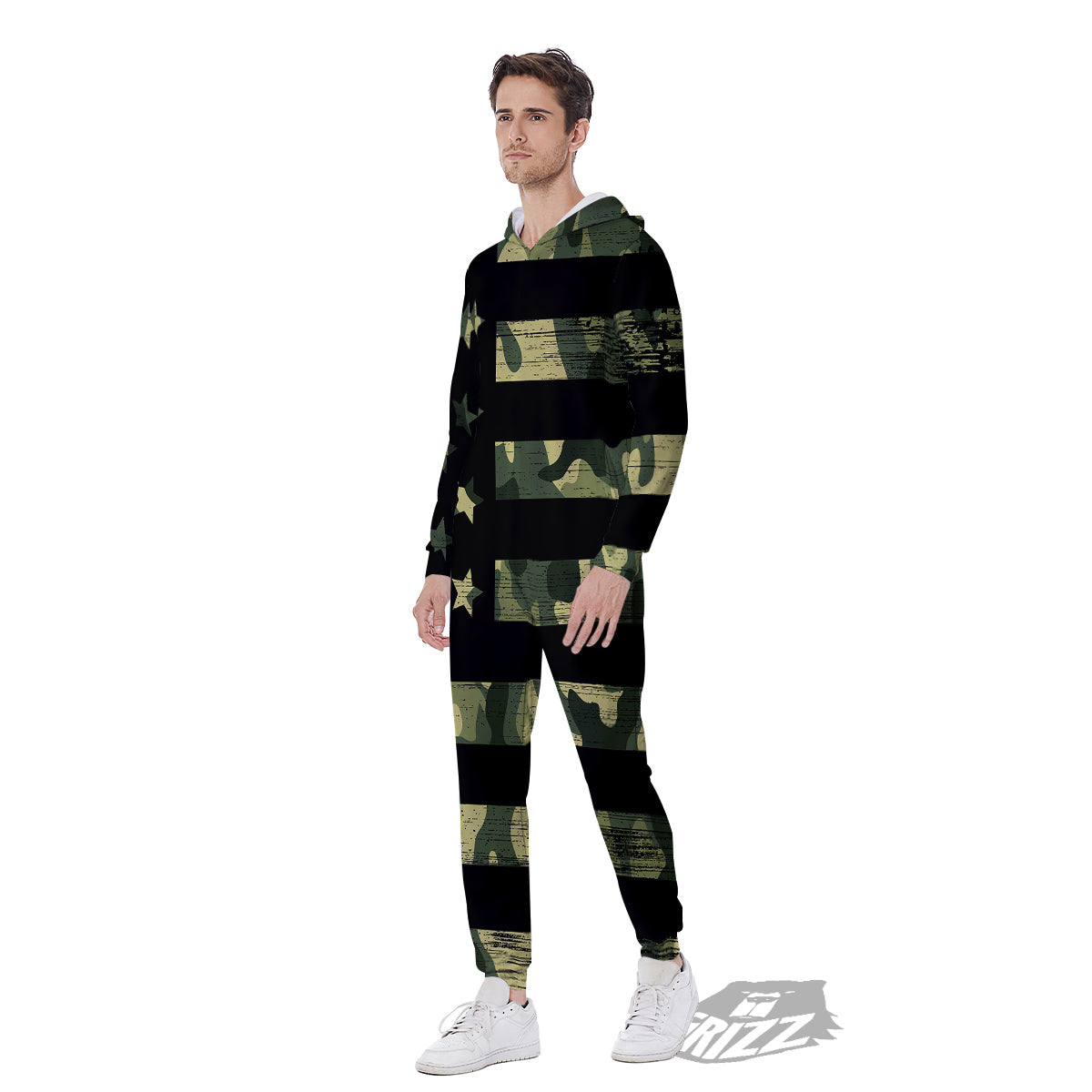 American Flag Camouflage Print Men's Jumpsuit-grizzshop