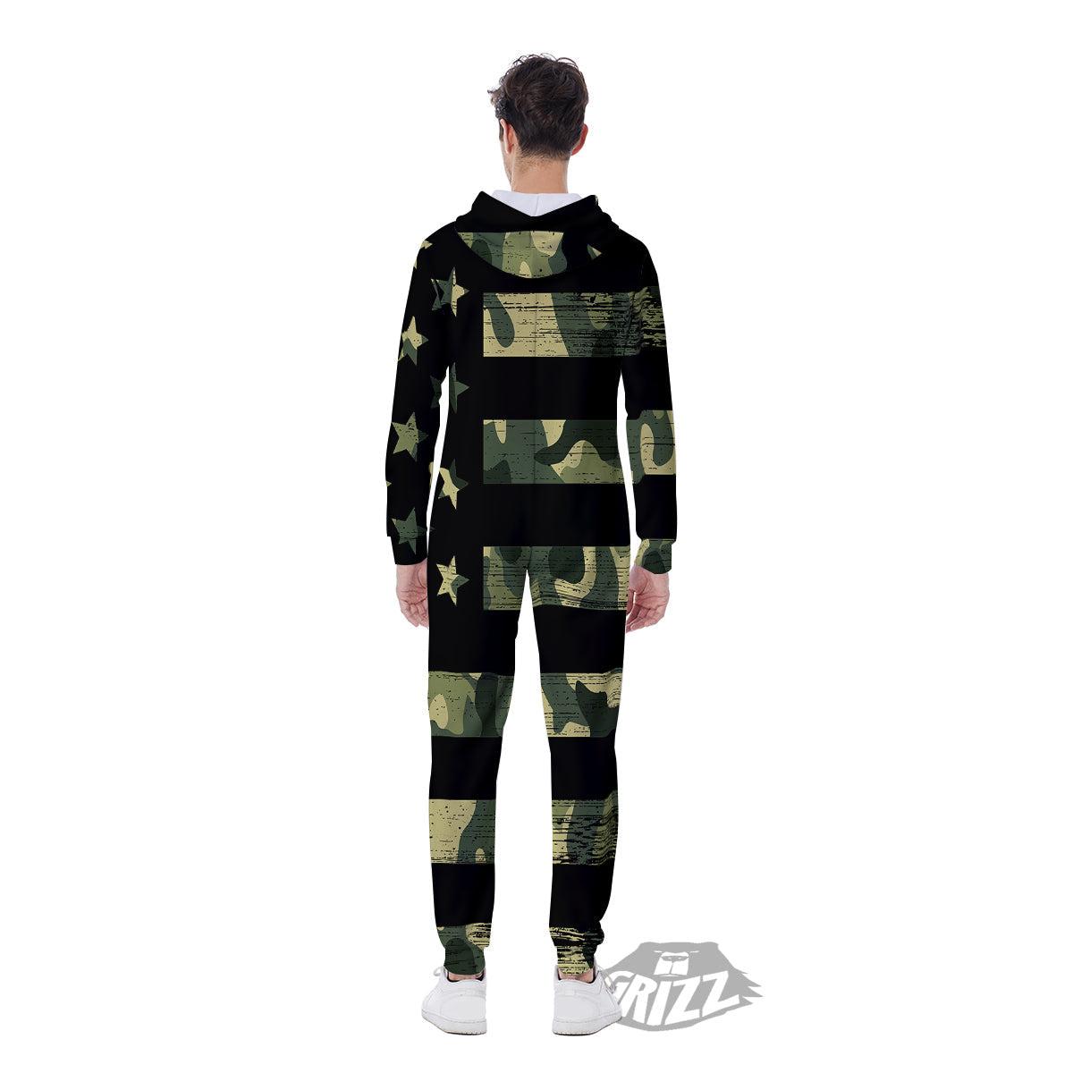 American Flag Camouflage Print Men's Jumpsuit-grizzshop