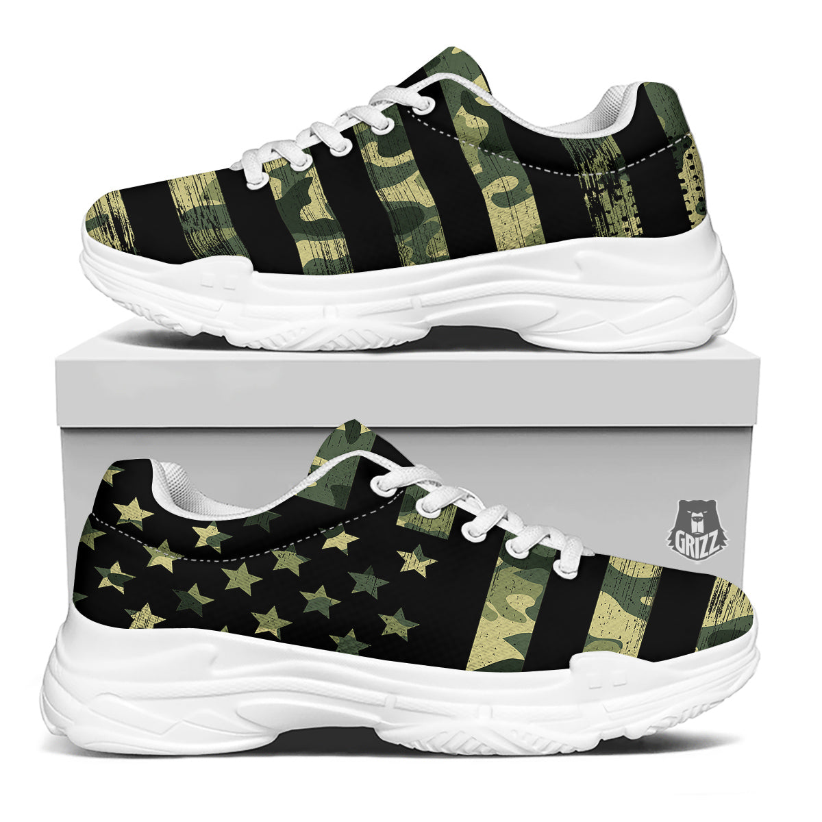 American Flag Camouflage Print White Chunky Shoes-grizzshop