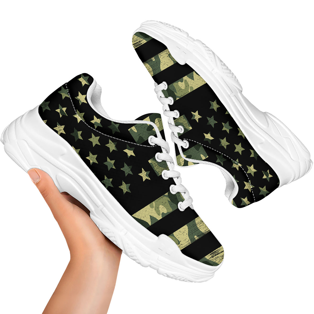 American Flag Camouflage Print White Chunky Shoes-grizzshop