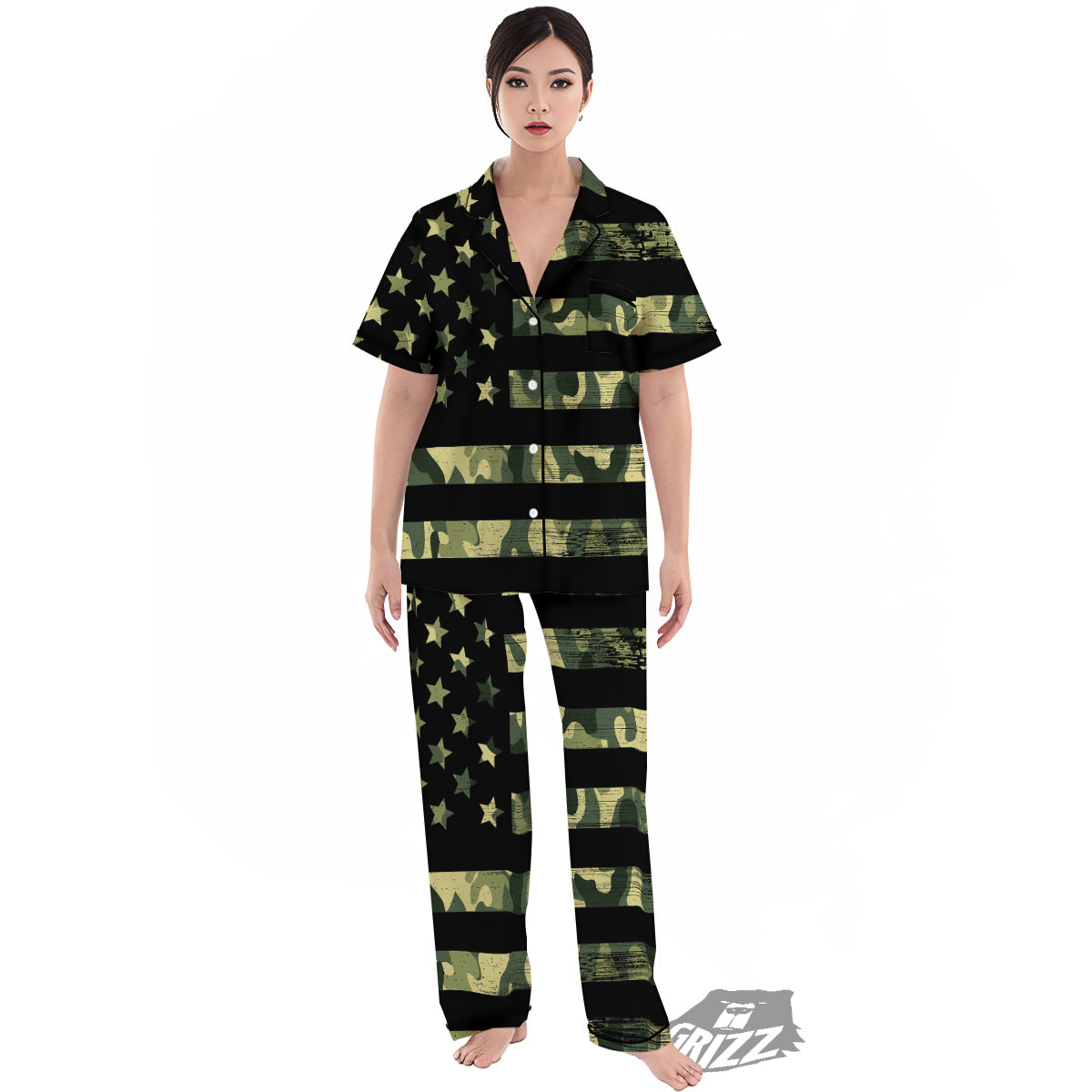 American Flag Camouflage Print Women's Pajamas Set-grizzshop