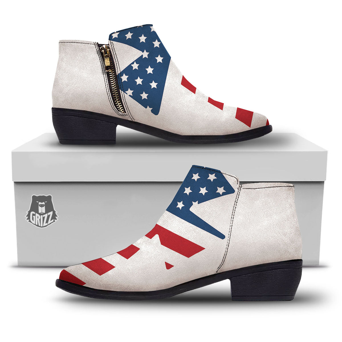 American Flag Christian Cross Print Ankle Boots-grizzshop
