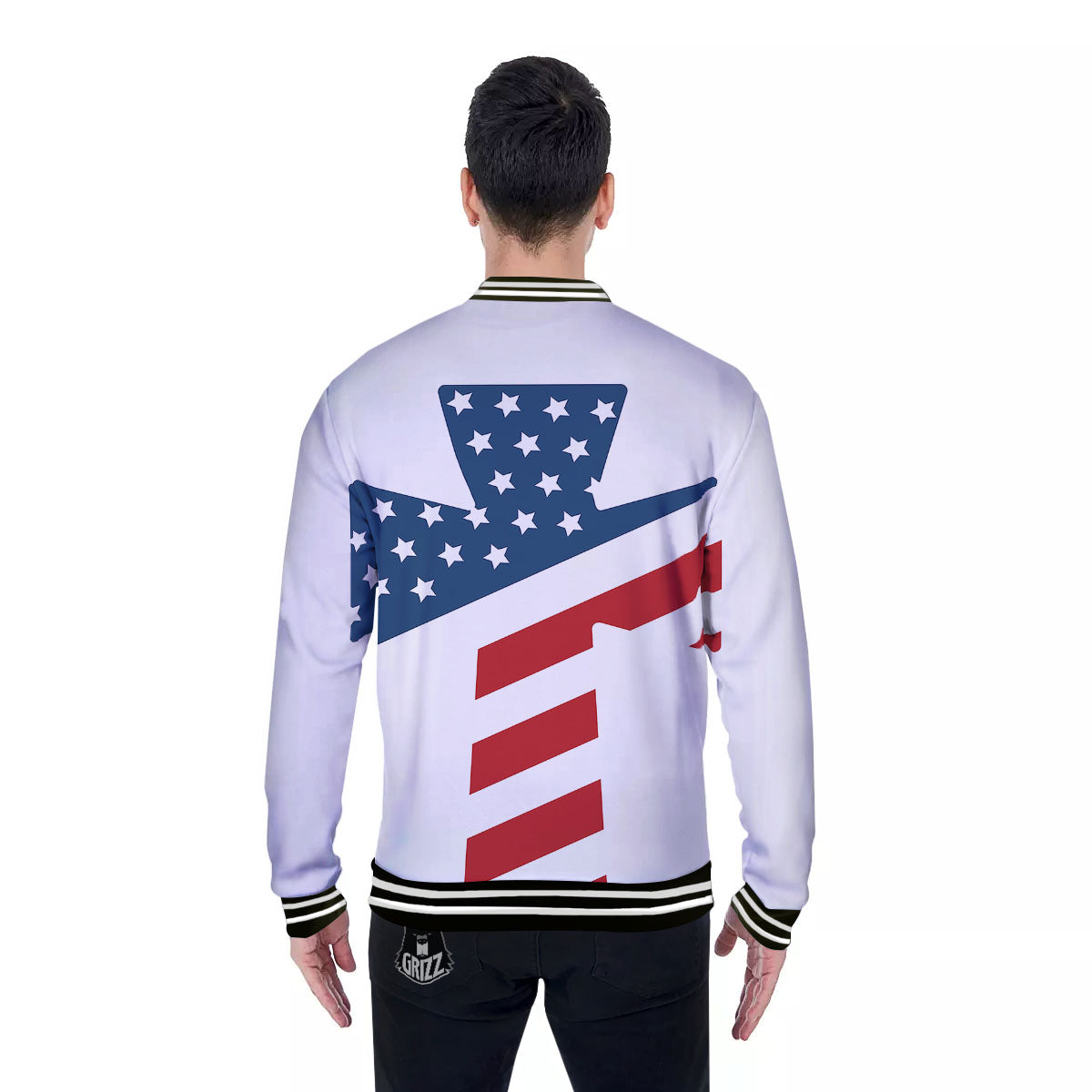 American Flag Christian Cross Print Baseball Jacket-grizzshop