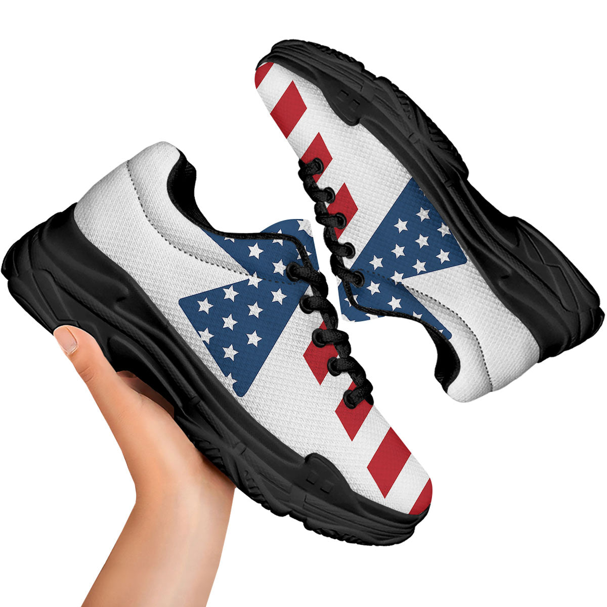 American Flag Christian Cross Print Black Chunky Shoes-grizzshop