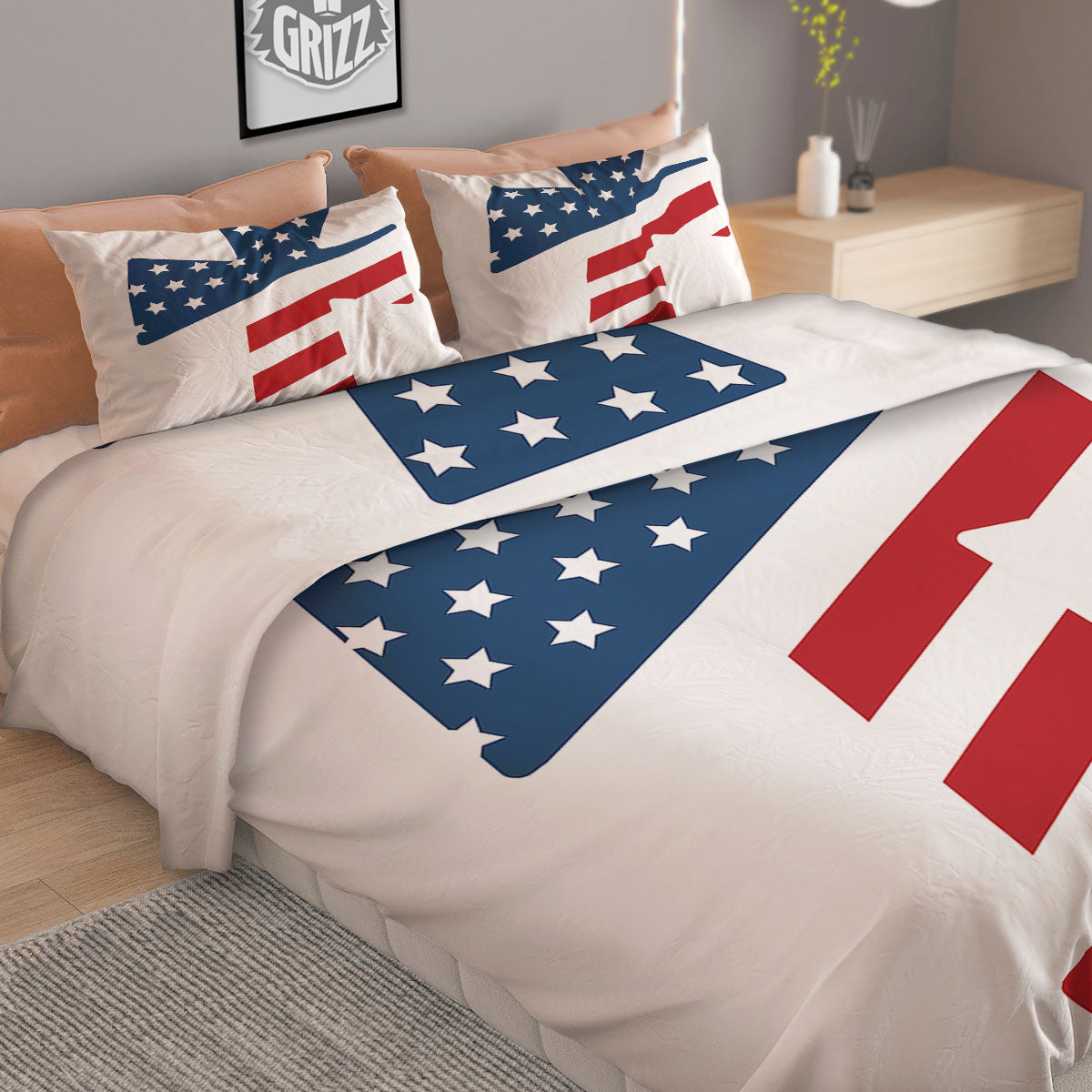 American Flag Christian Cross Print Duvet Cover Bedding Set