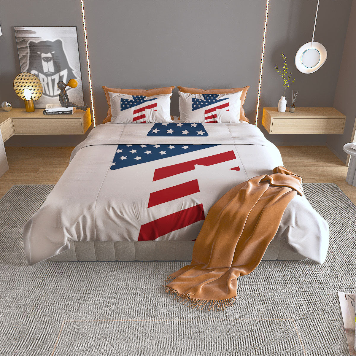 American Flag Christian Cross Print Duvet Cover Bedding Set