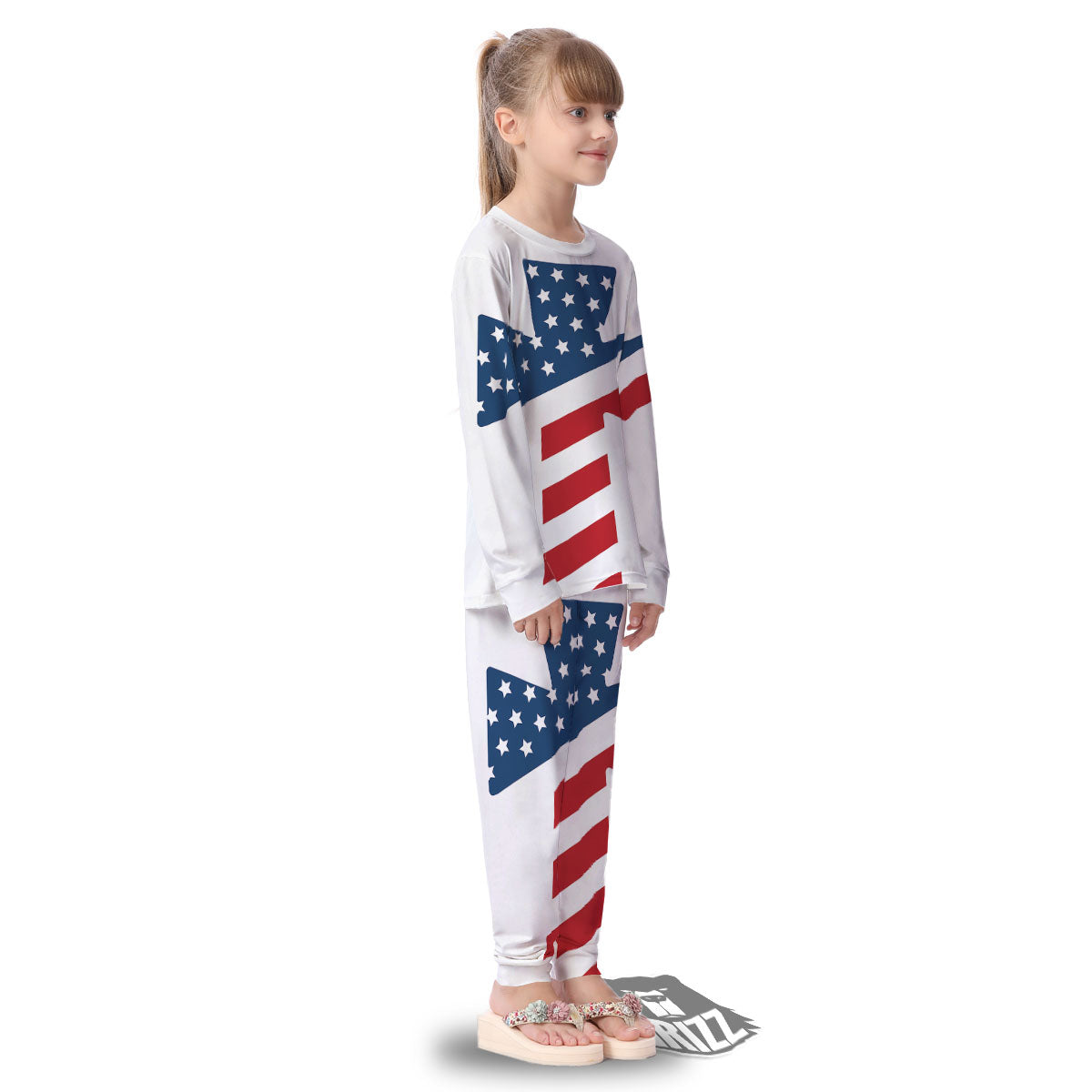 American Flag Christian Cross Print Kid's Pajamas-grizzshop