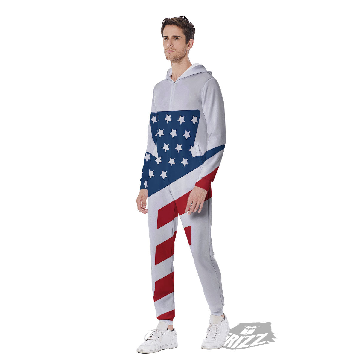 American Flag Christian Cross Print Men's Jumpsuit-grizzshop