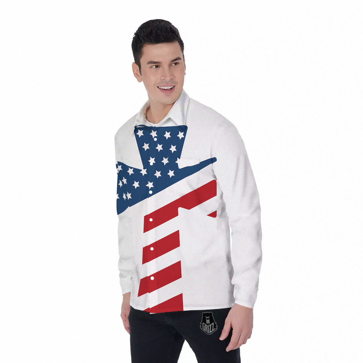 American Flag Christian Cross Print Men's Long Sleeve Shirts-grizzshop